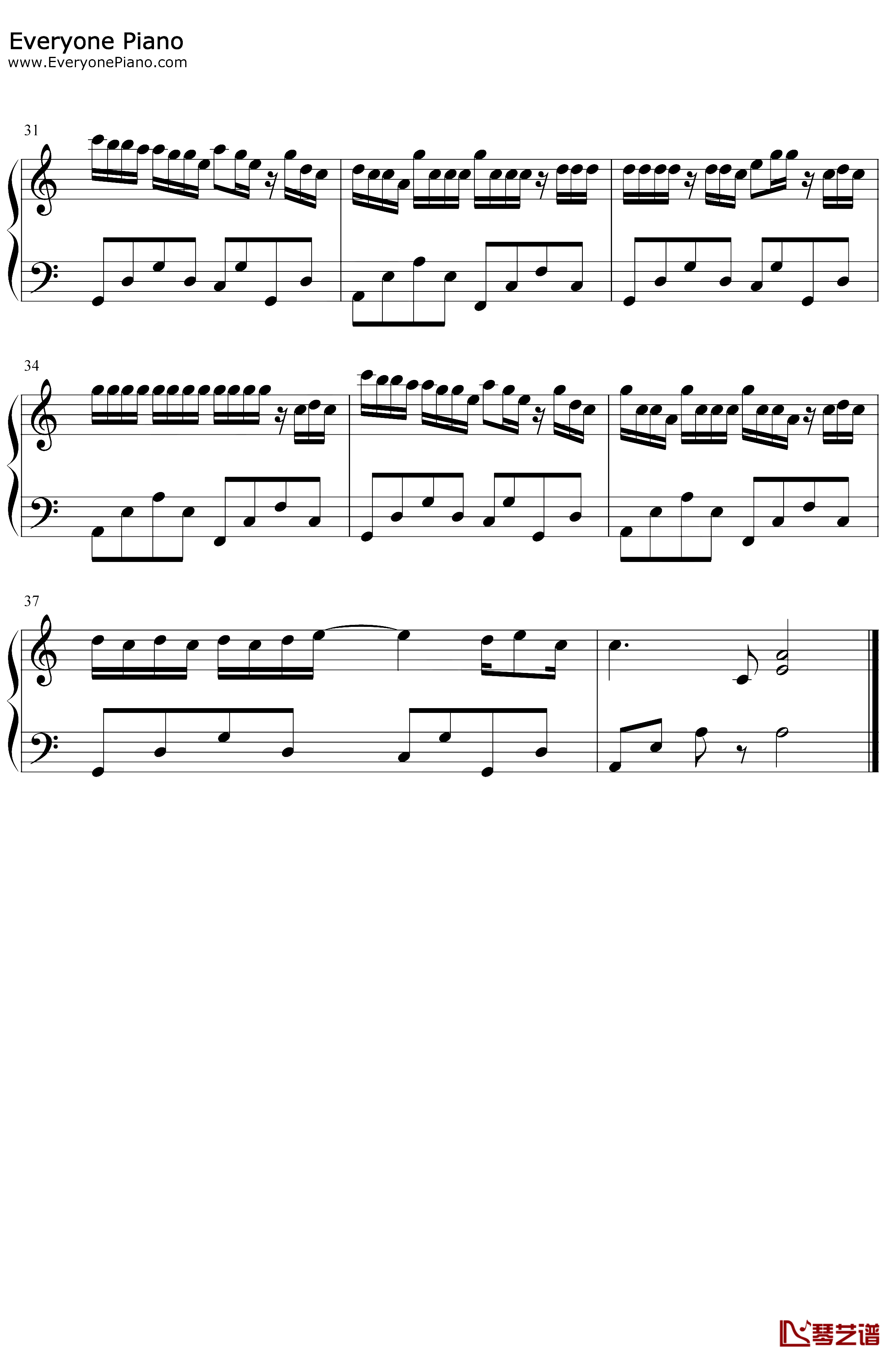还是分开钢琴谱 张叶蕾 C调简单版 我和你猜了又猜想过再想决定分开3