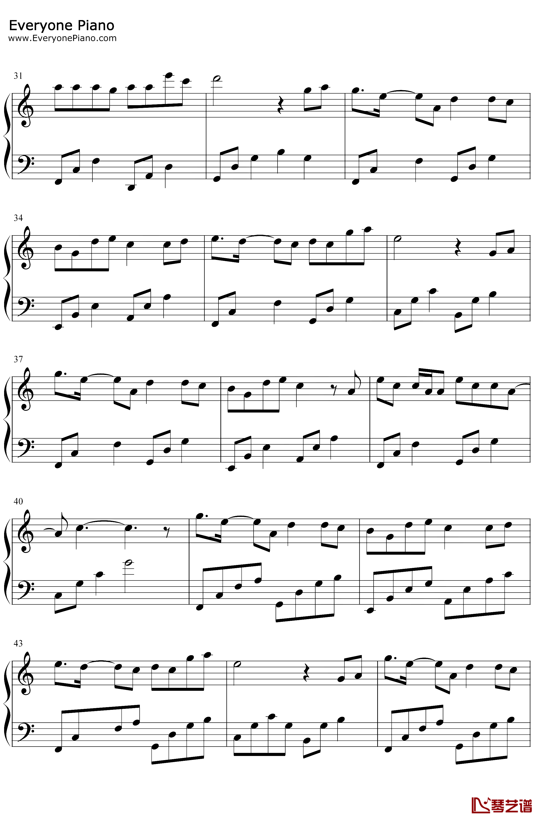 清明雨上钢琴谱-许嵩-C调简单版3