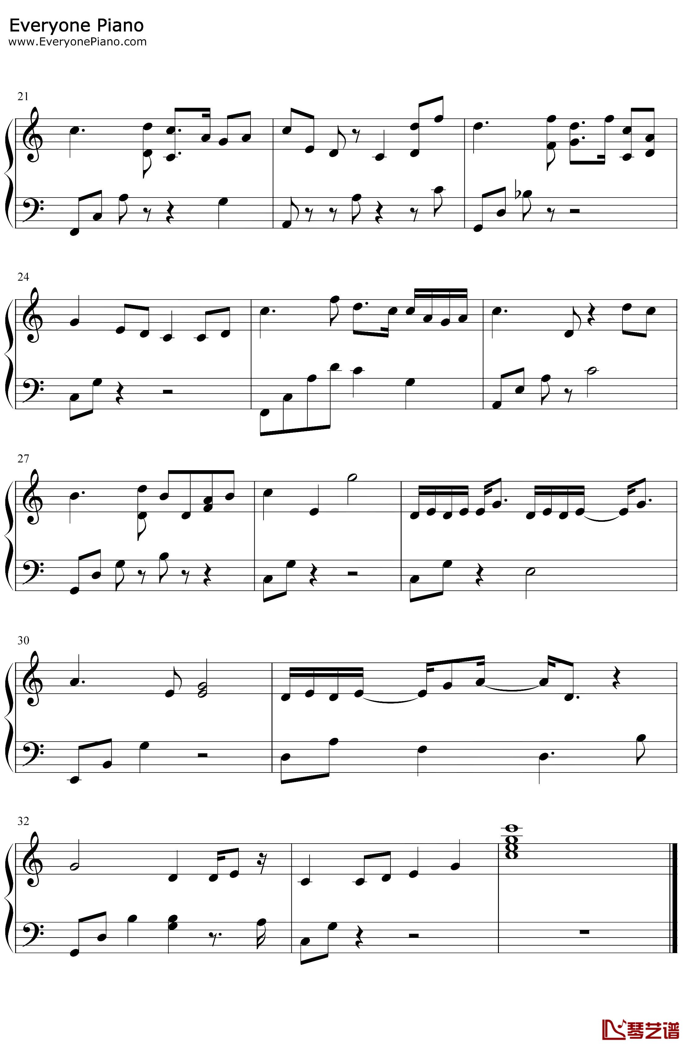 第三十八年夏至钢琴谱-河图-C调简单版-爱而不得的催泪情歌3
