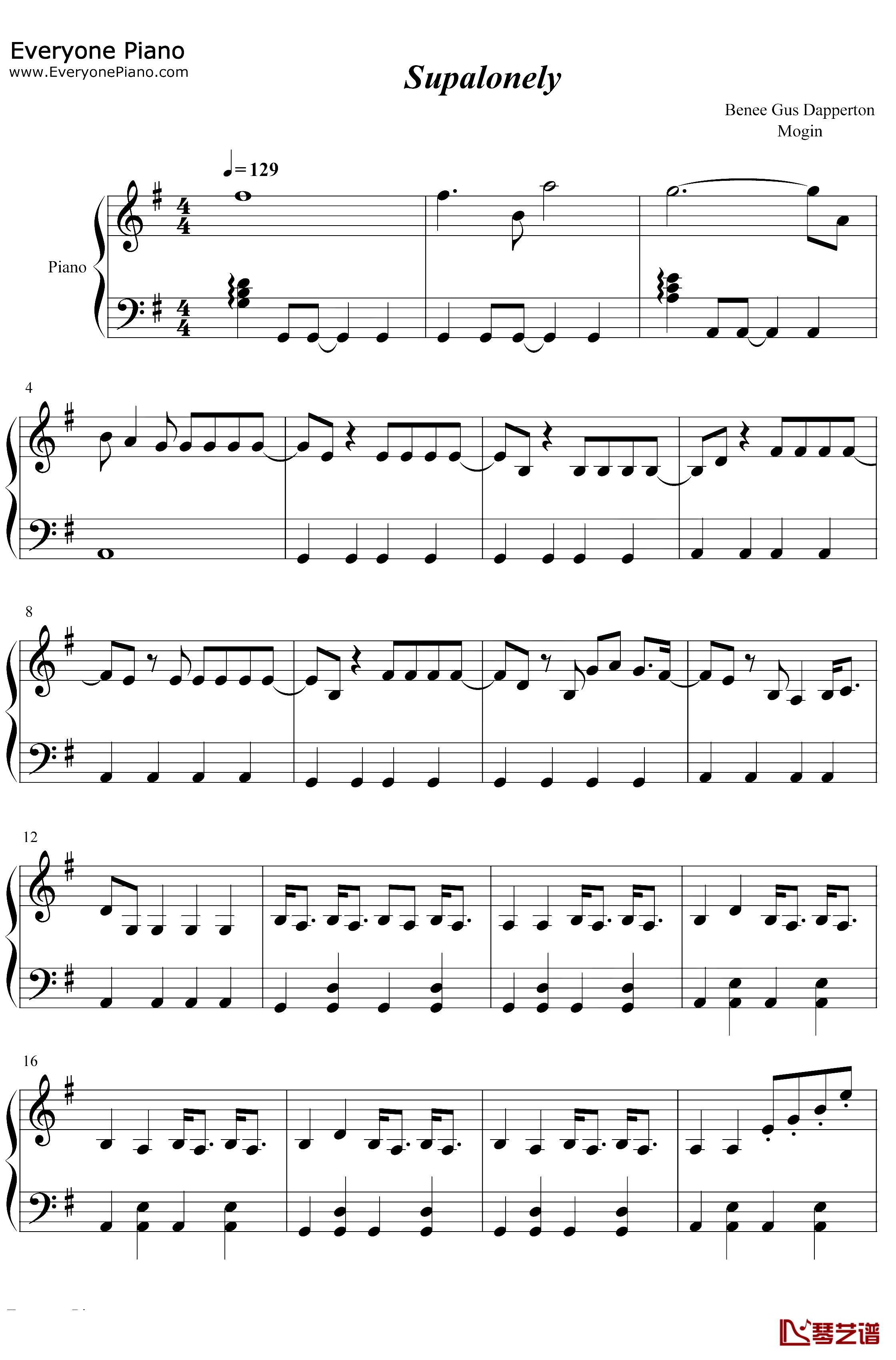 Supalonely钢琴谱-Benee Gus Dapperton1