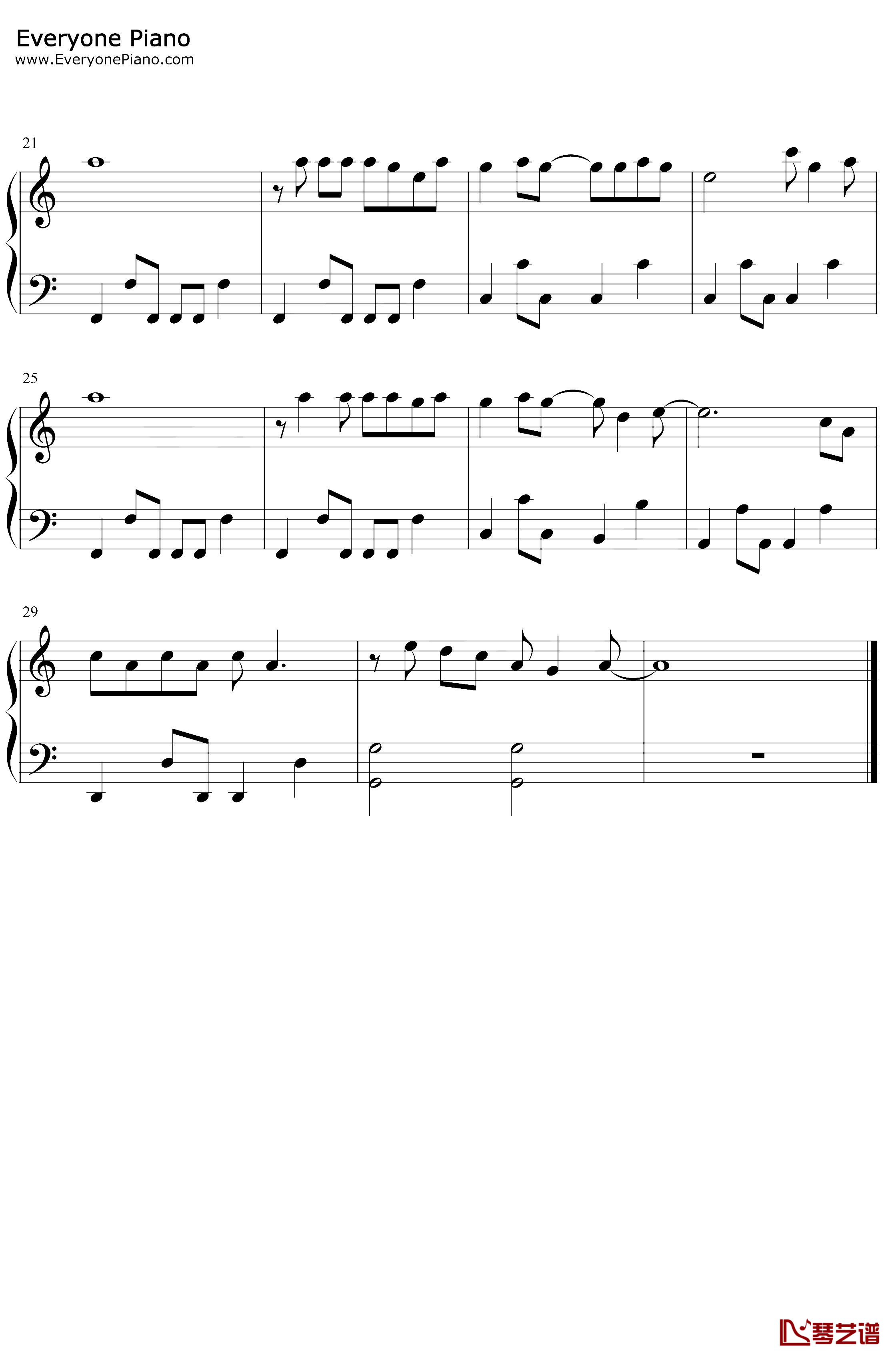 作曲家钢琴谱-李荣浩-C调简单版2