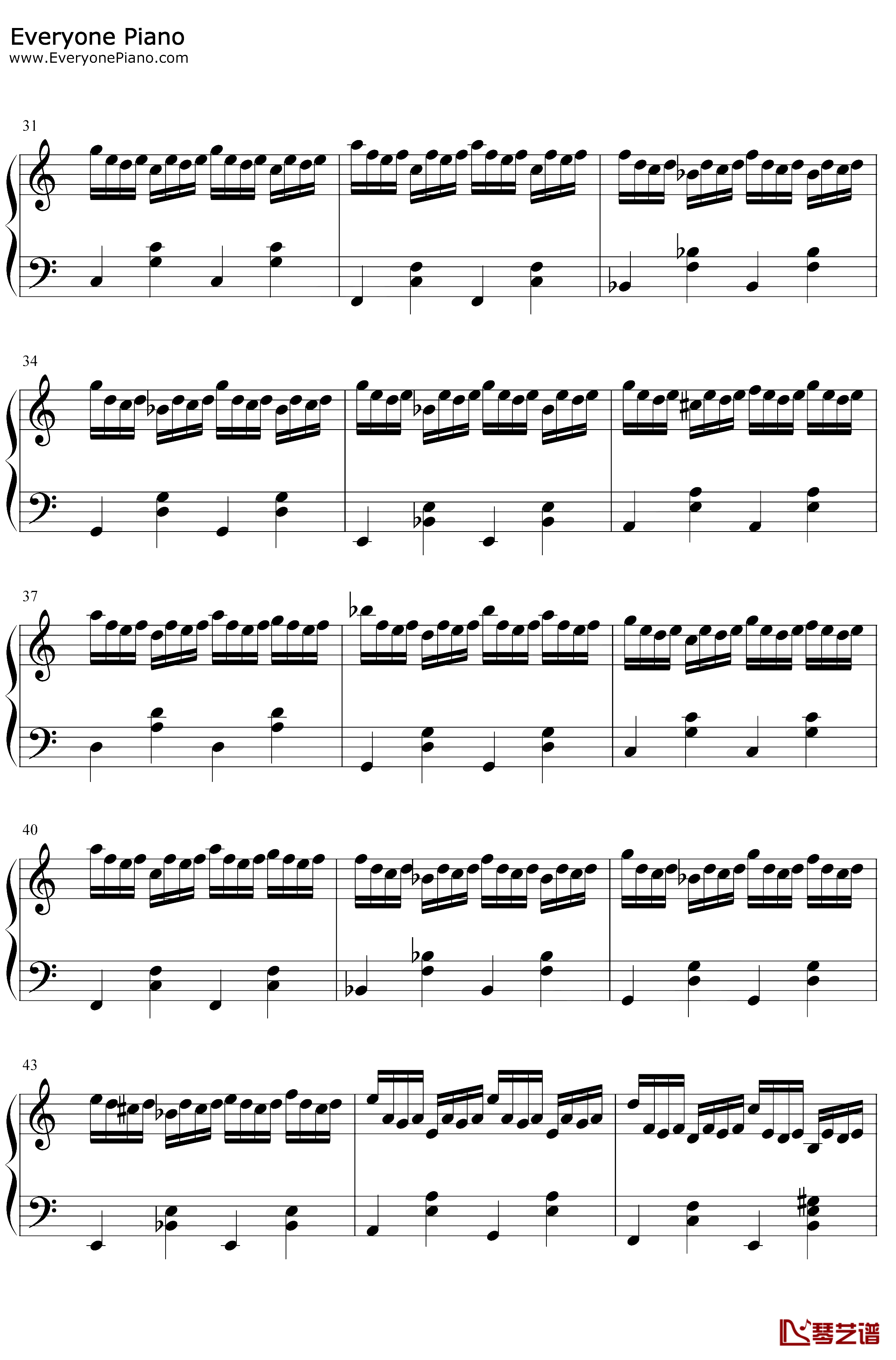 g小调巴赫钢琴谱-巴赫-C调简单版3