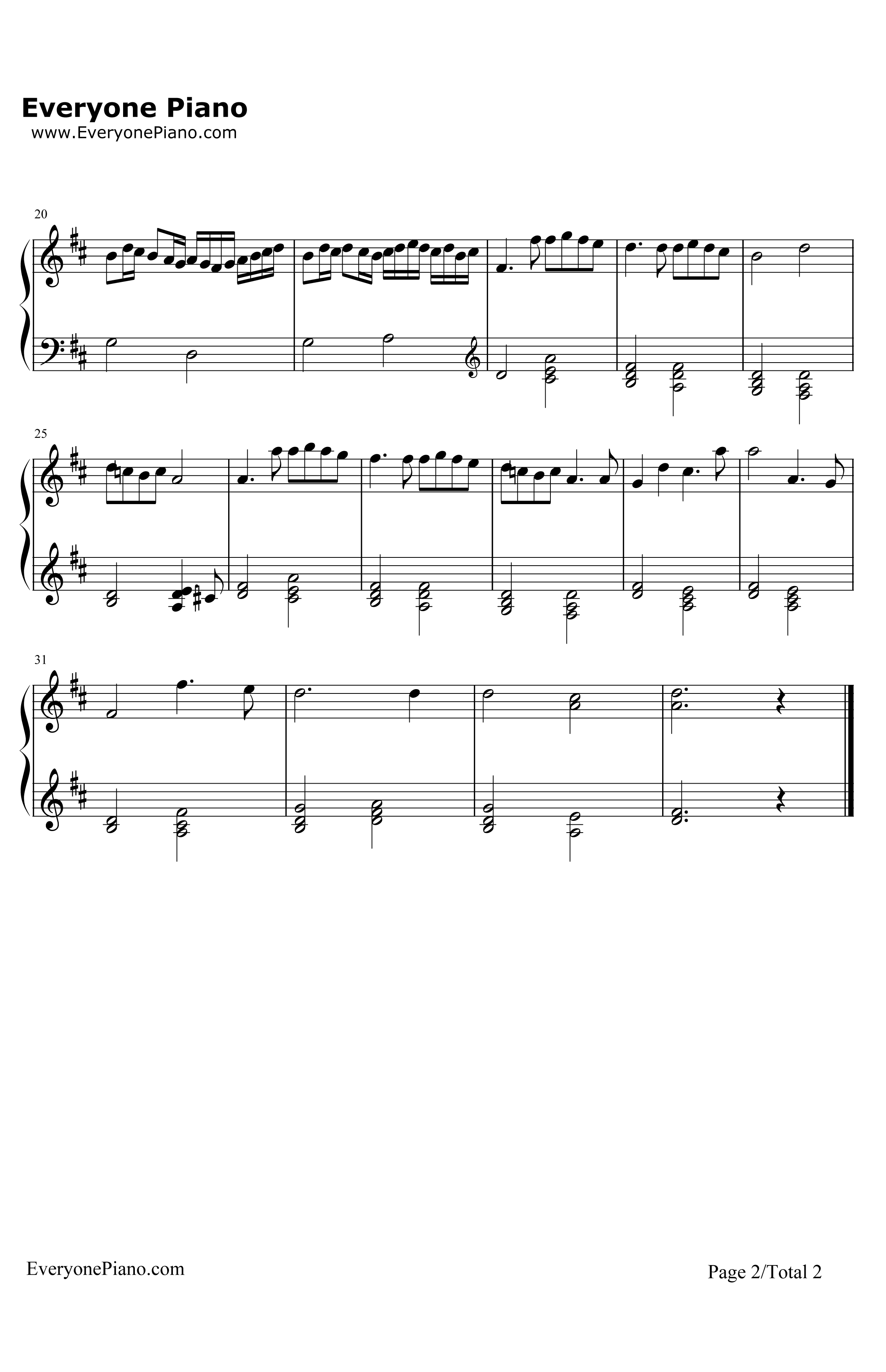 卡农D调简单版钢琴谱-帕海贝尔2