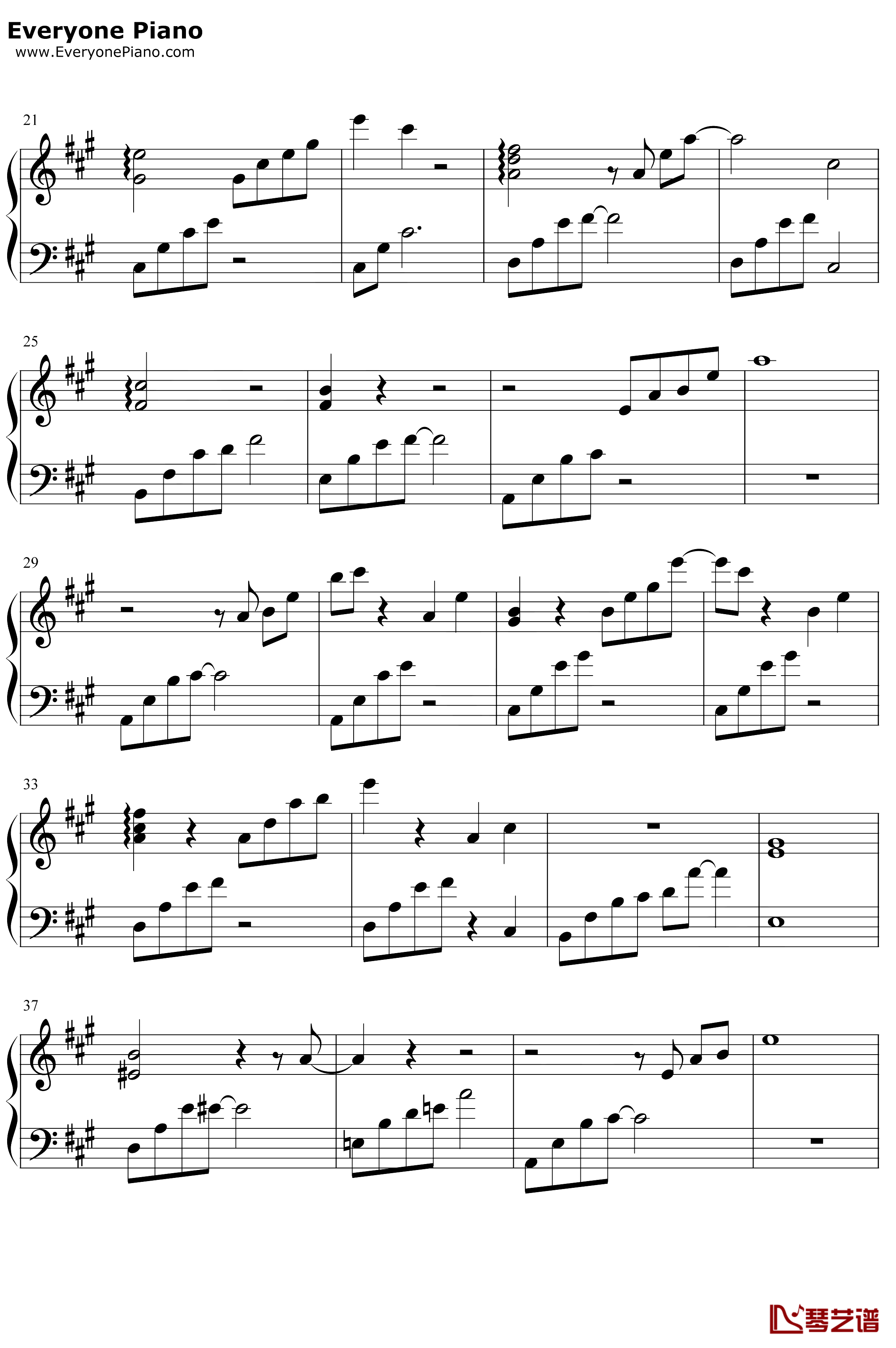 我在这里钢琴谱-张杰-完美伴奏版-二炮手插曲2
