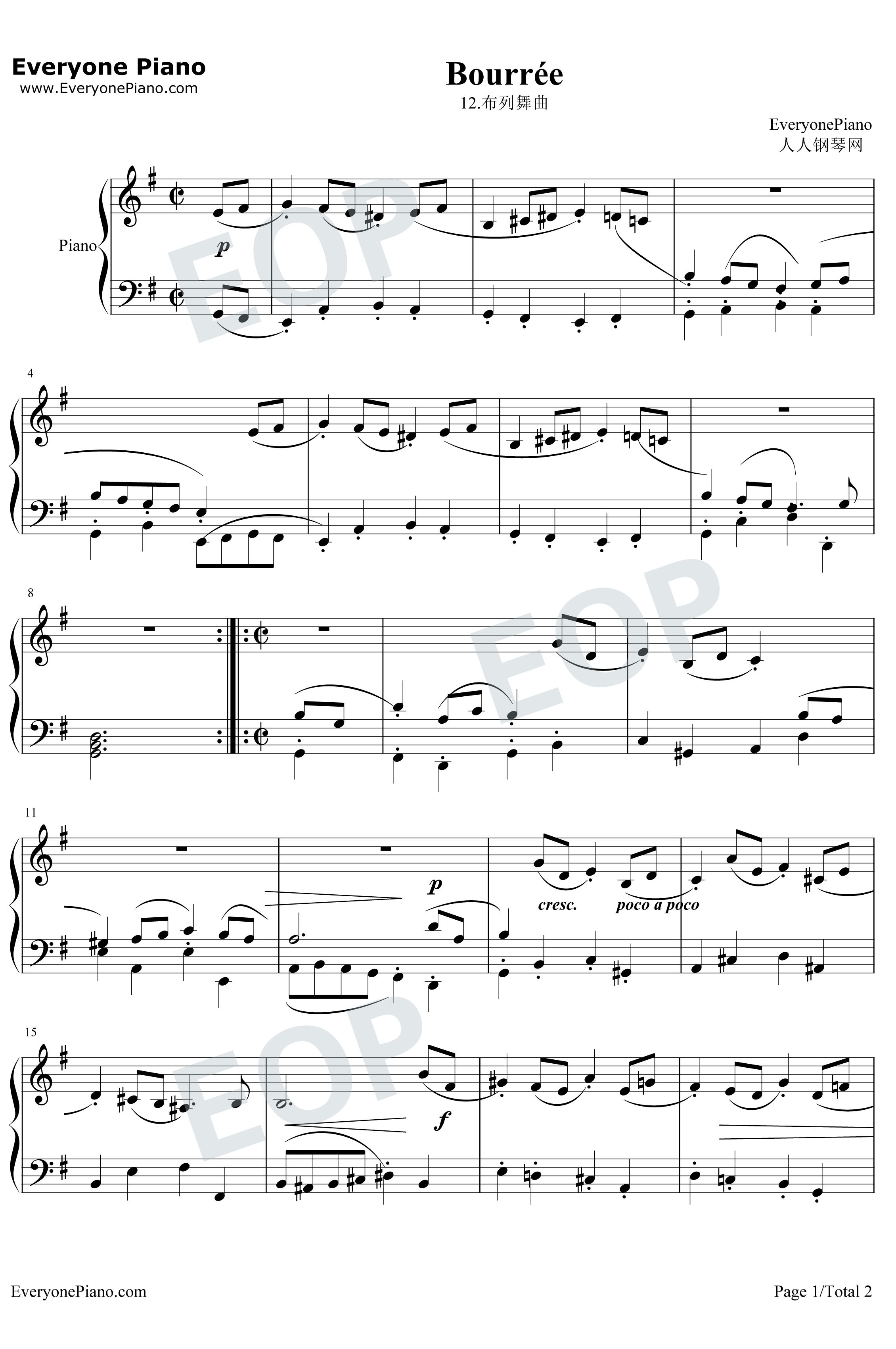布列舞曲12钢琴谱-巴赫1