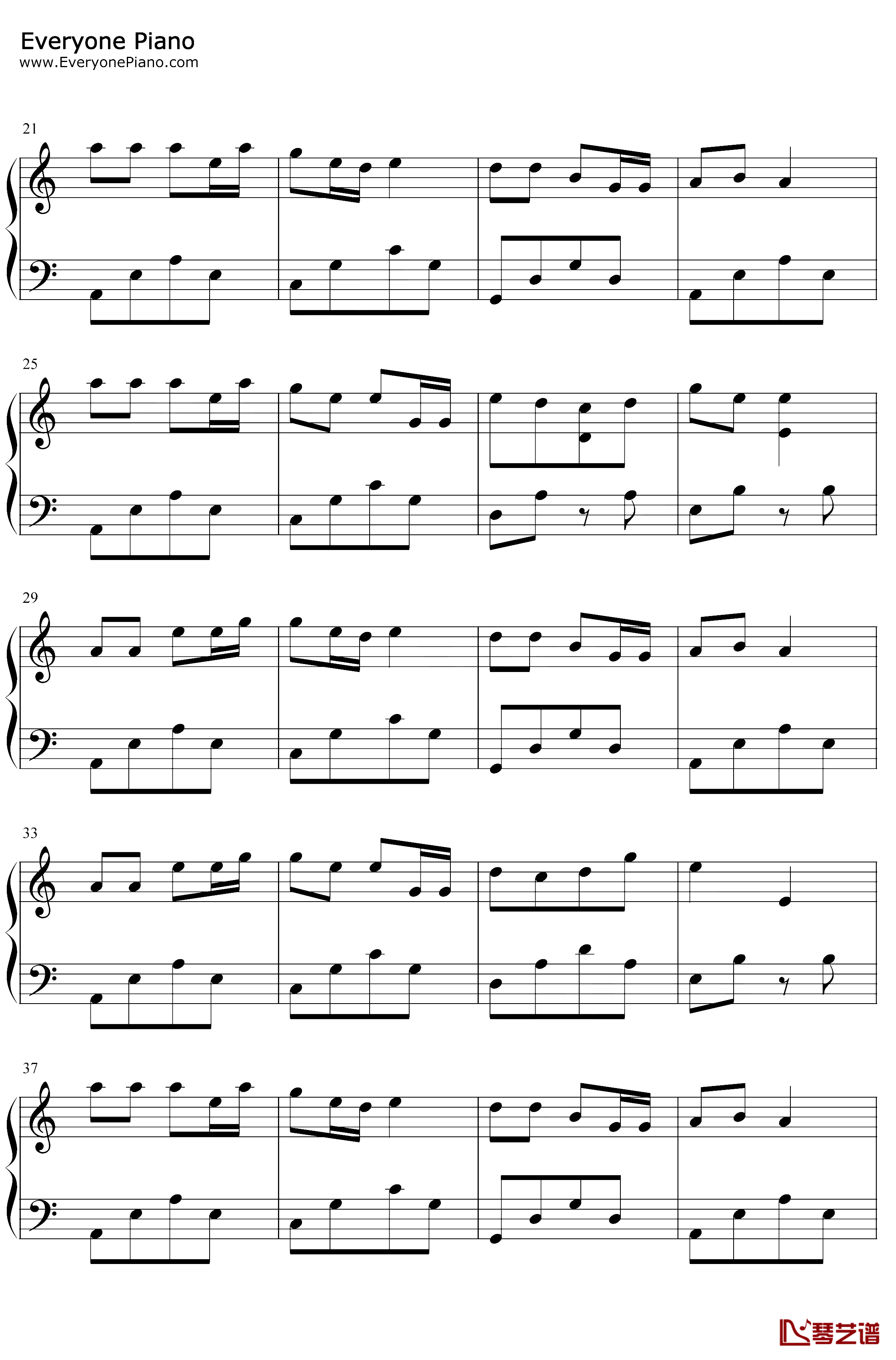 奢香夫人钢琴谱-凤凰传奇-C调简单版-经典情歌对唱2