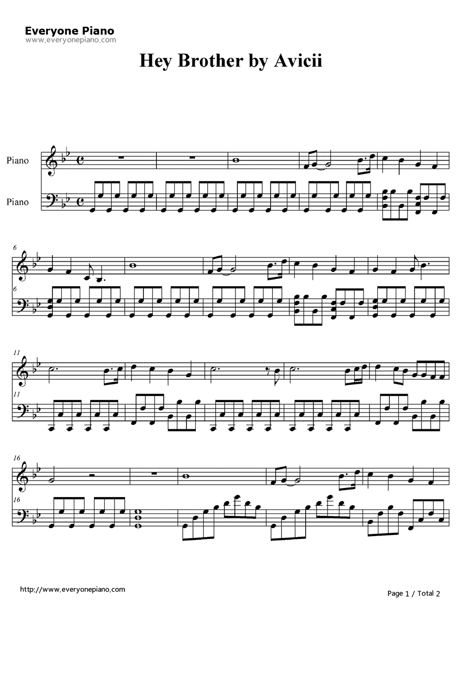 HeyBrother钢琴谱-Avicii1