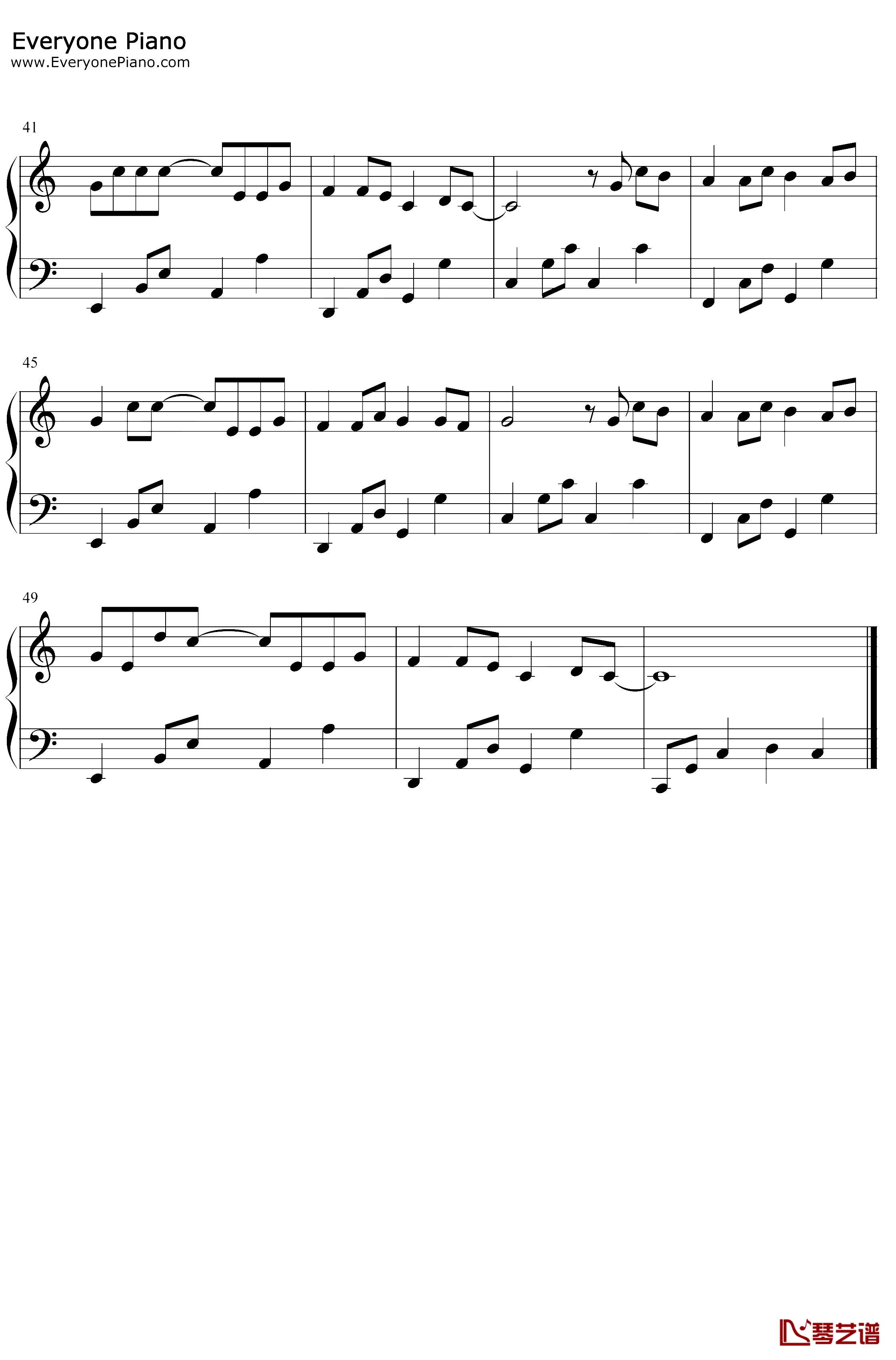 甜甜的钢琴谱-周杰伦-C调简单版3