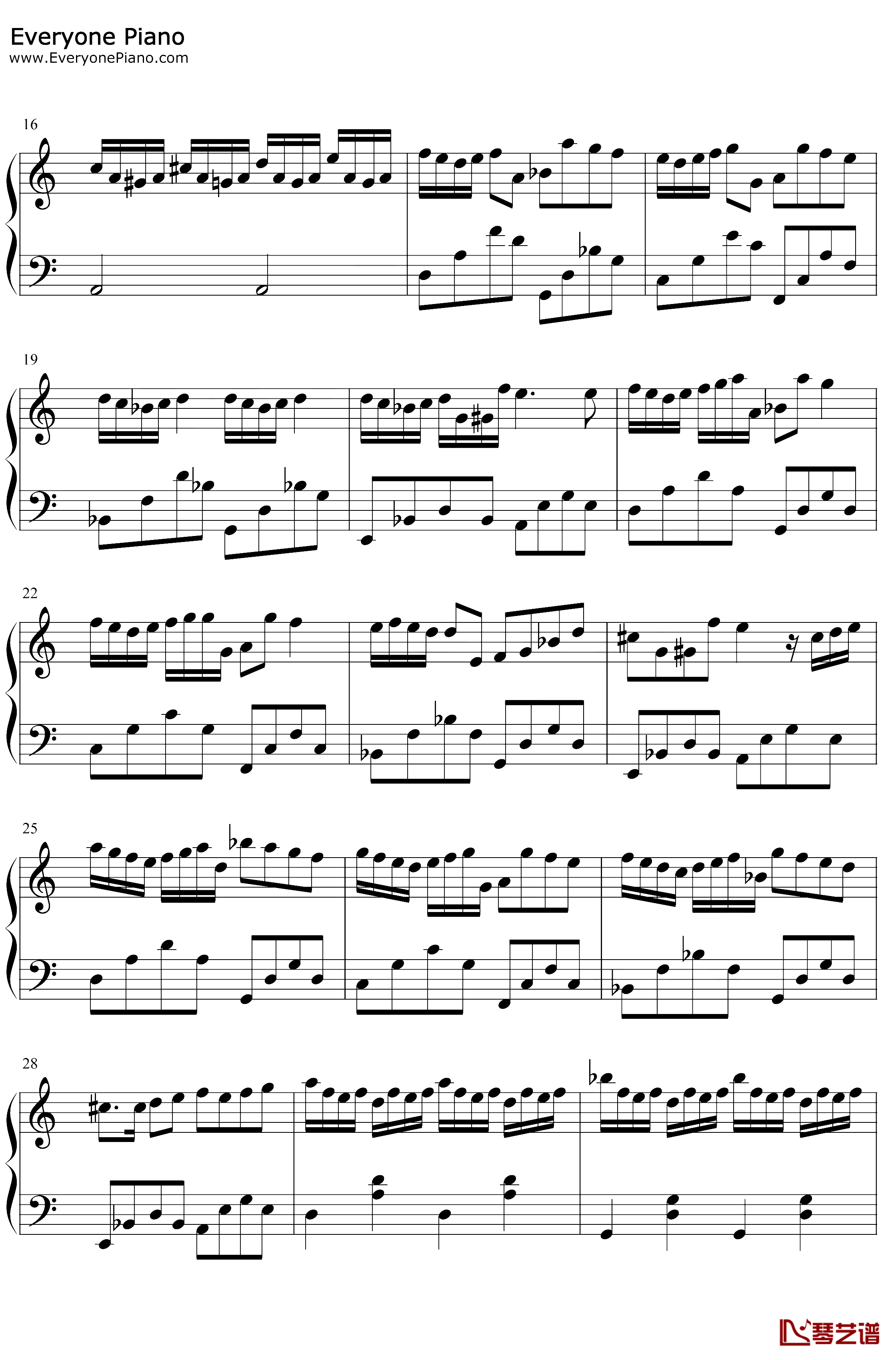 g小调巴赫钢琴谱-巴赫-C调简单版2