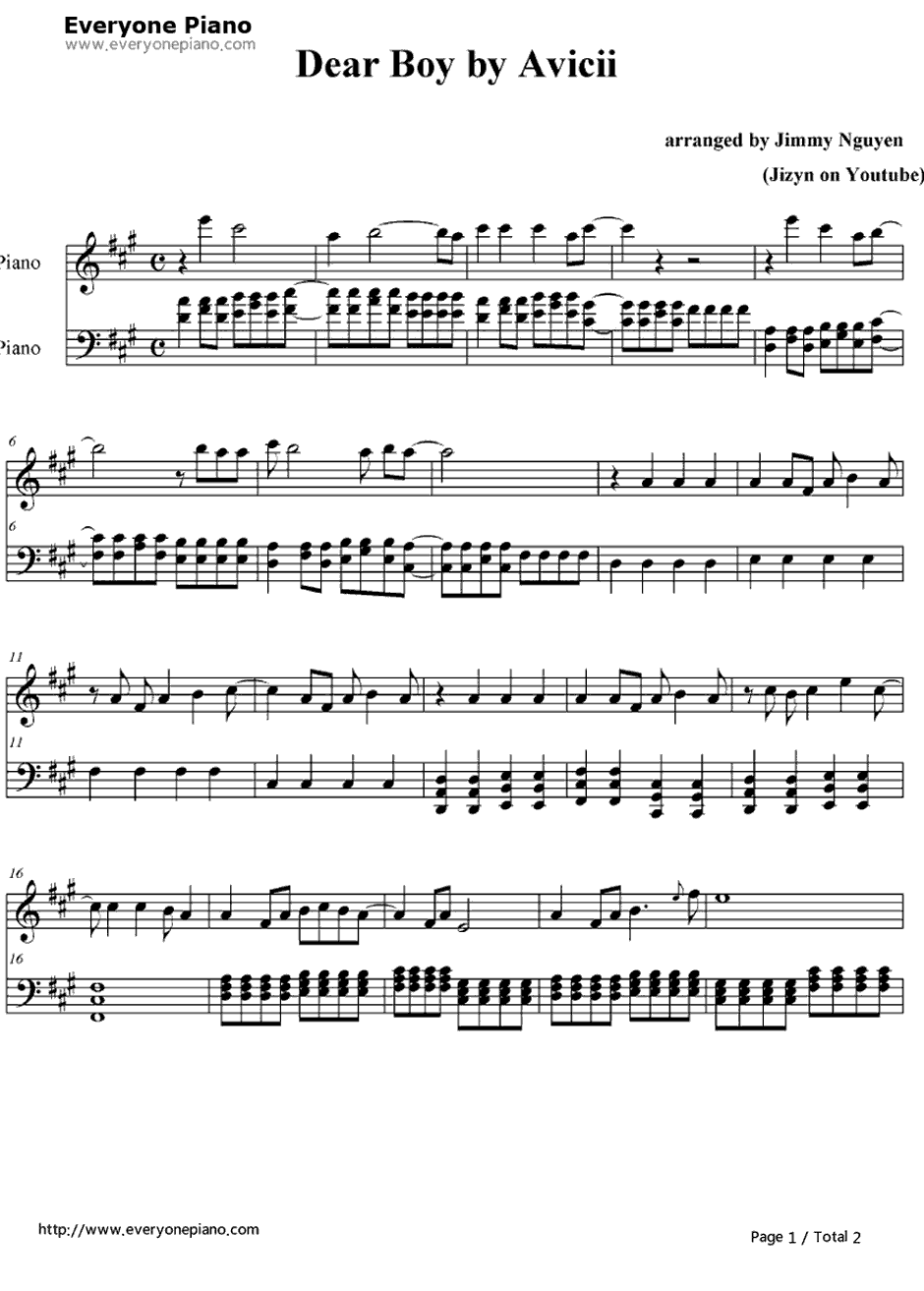 Dear Boy钢琴谱-Avicii1