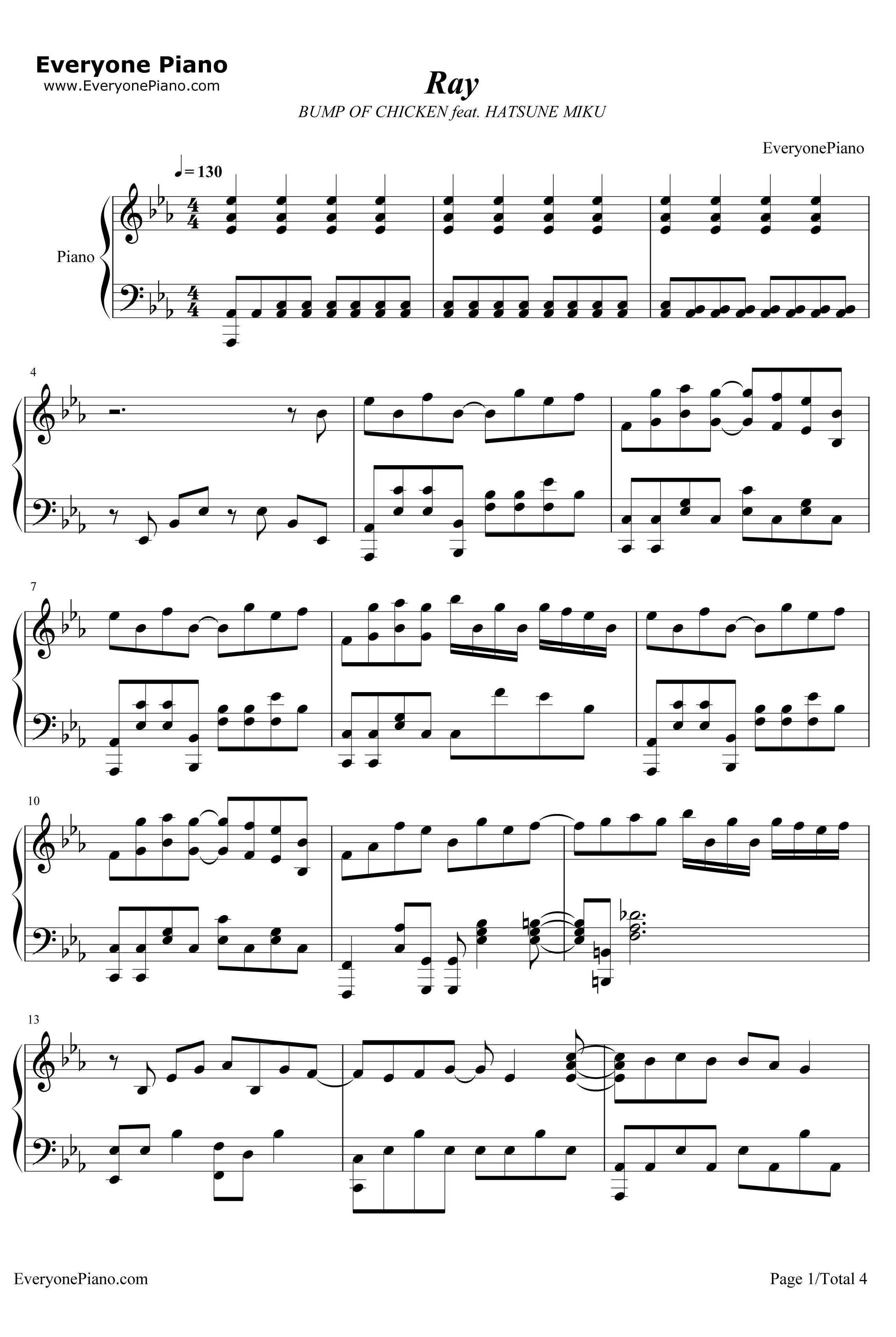 Ray钢琴谱-BumpofChicken&初音ミク-BumpofChickenand初音ミク1