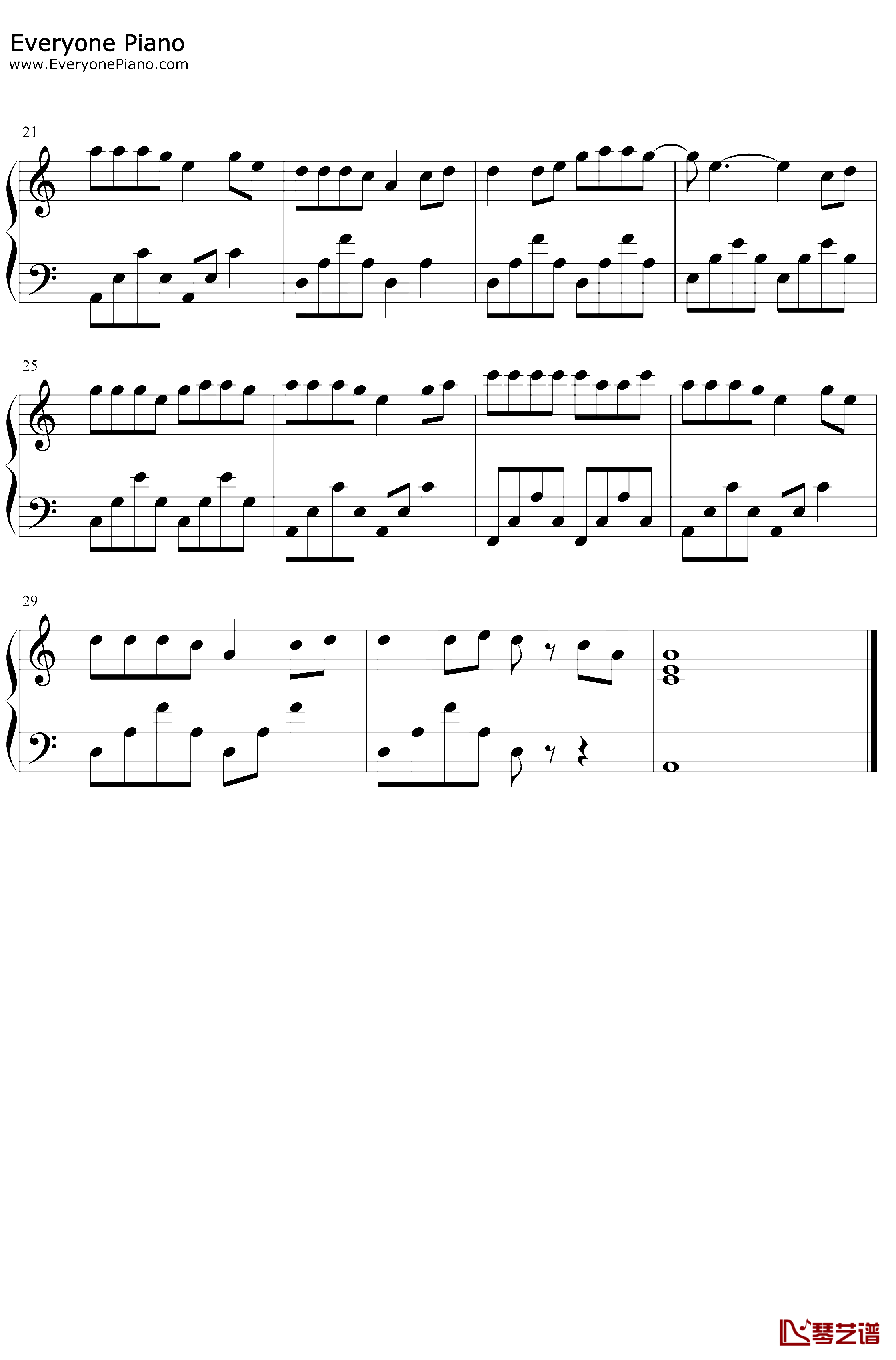 西海情歌钢琴谱-刀郎-C调简单版-抖音热歌2