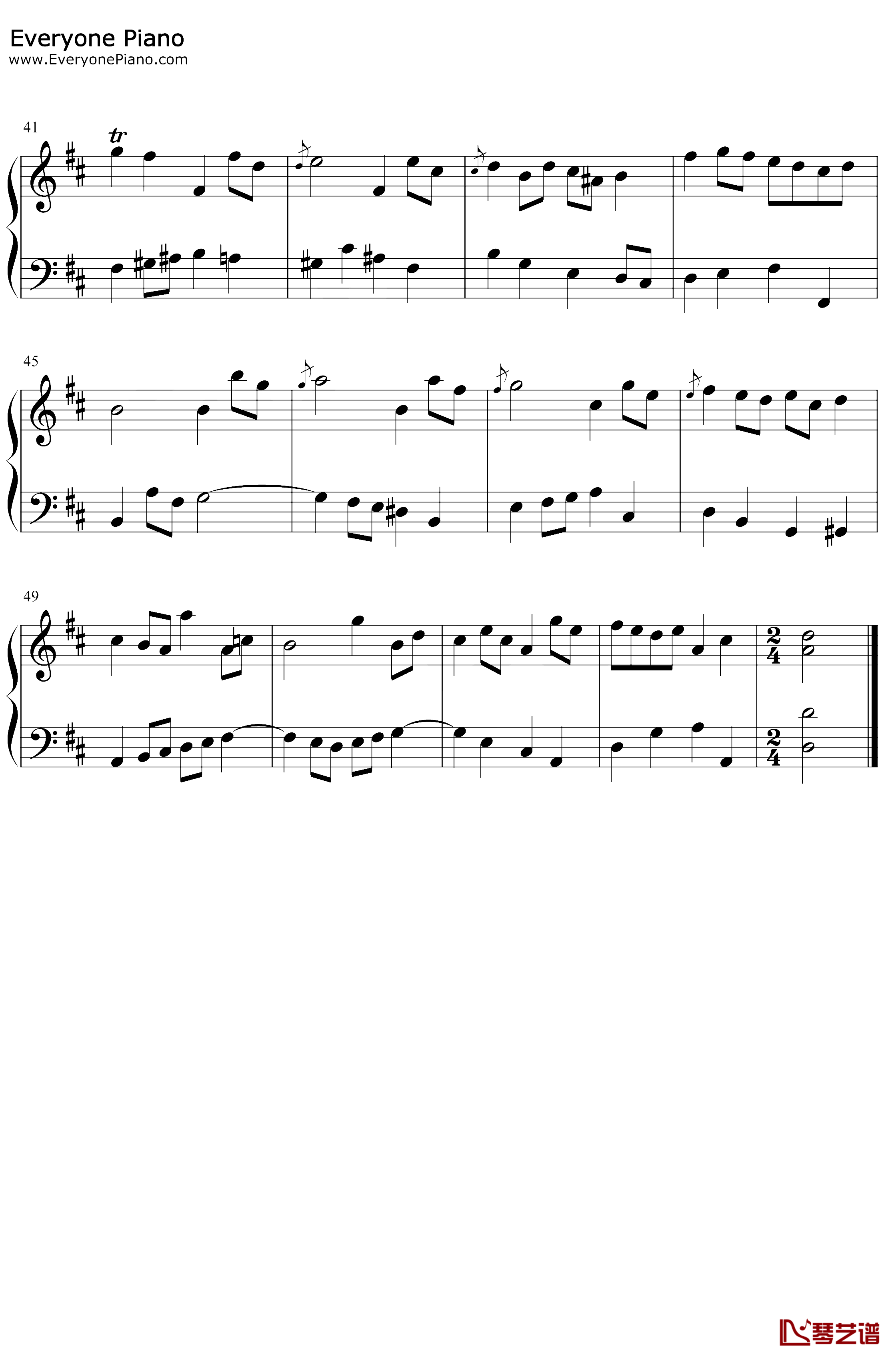 BWV 1068加沃特舞曲I钢琴谱-巴赫-BWV1068加沃特舞曲I3