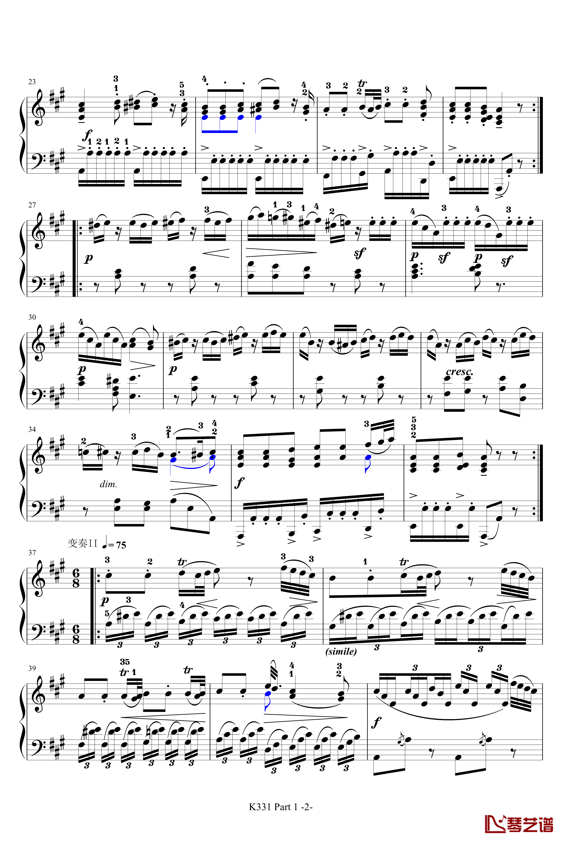 K331第一乐章钢琴谱-带指法-莫扎特2