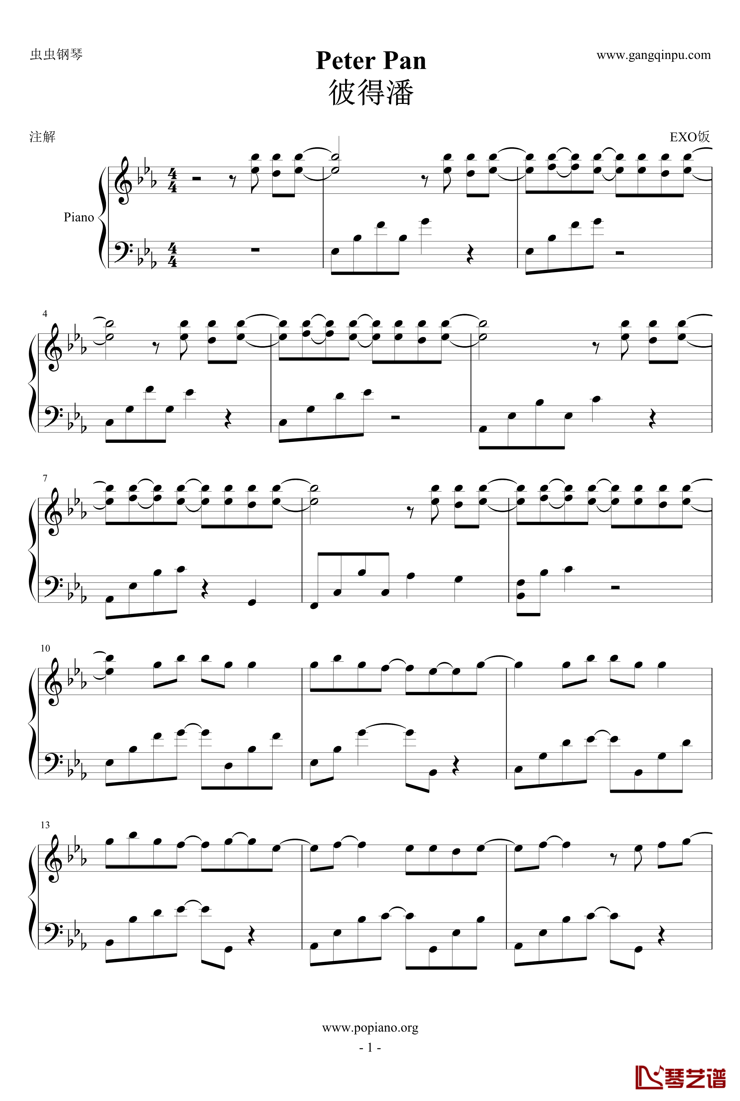 Peter Pan钢琴谱-彼得潘-EXO-M1