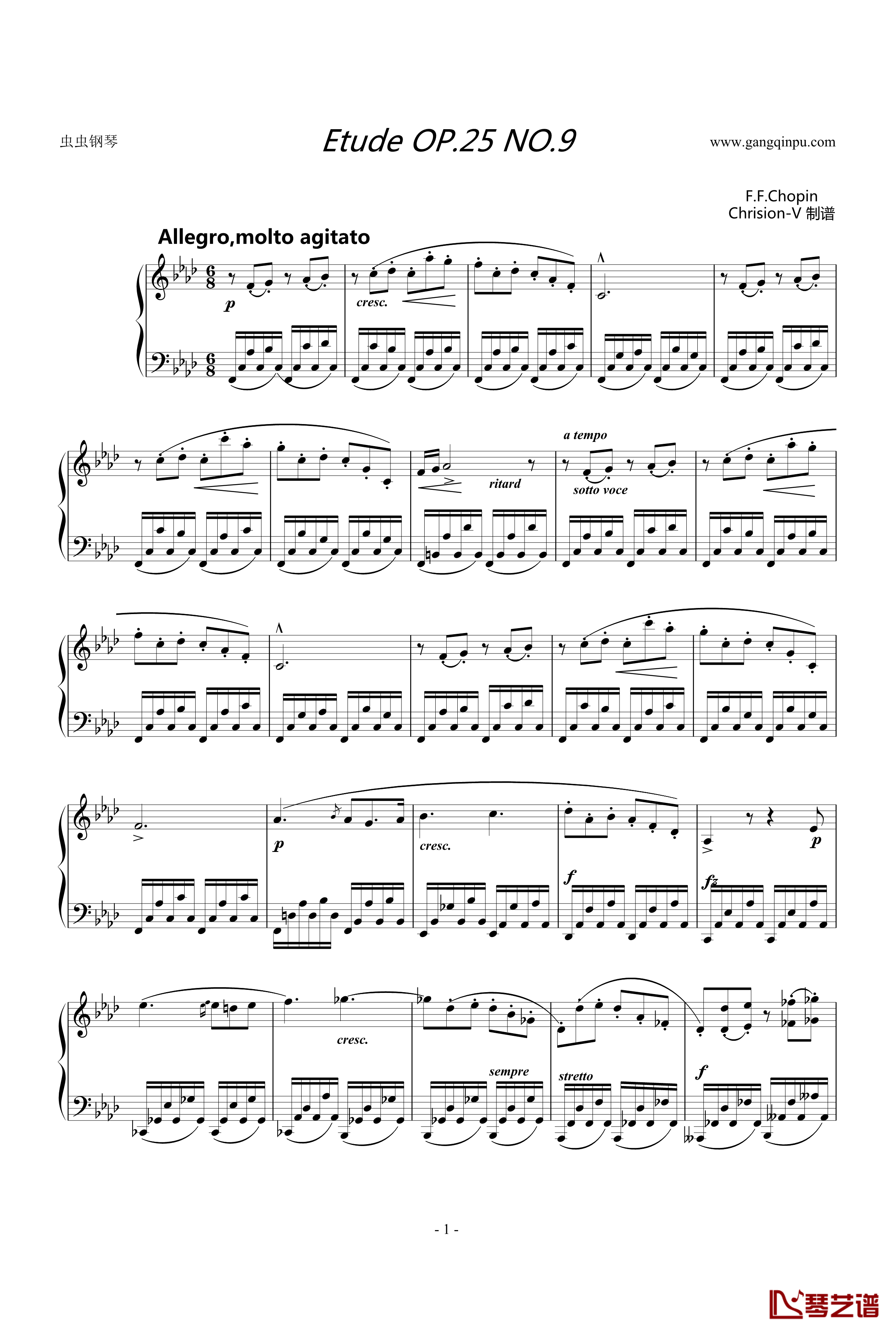 肖邦练习曲Etude OP.10 No.9钢琴谱-chopin1
