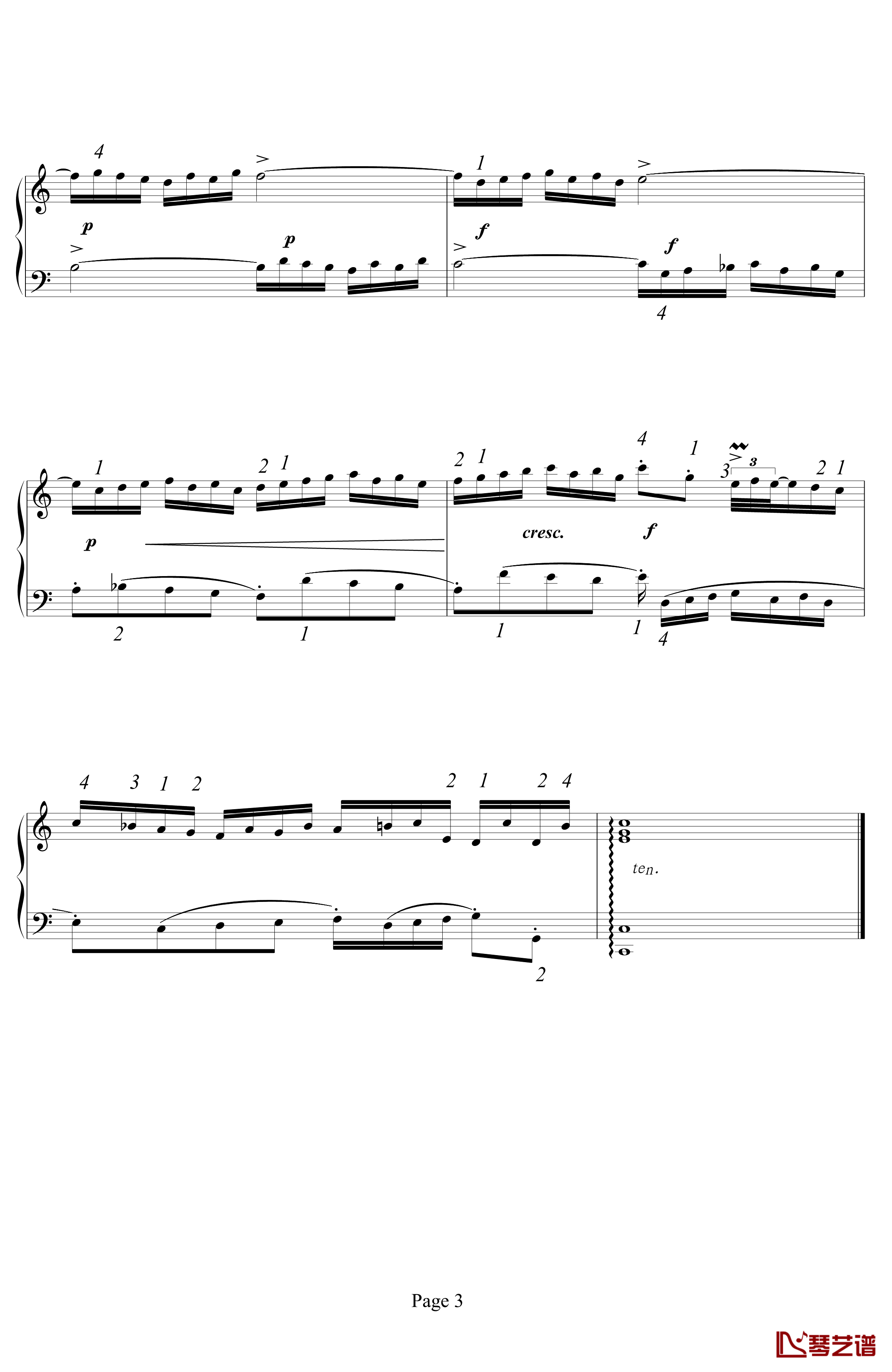 二部创意曲 NO.1钢琴谱-指法-巴赫-P.E.Bach3
