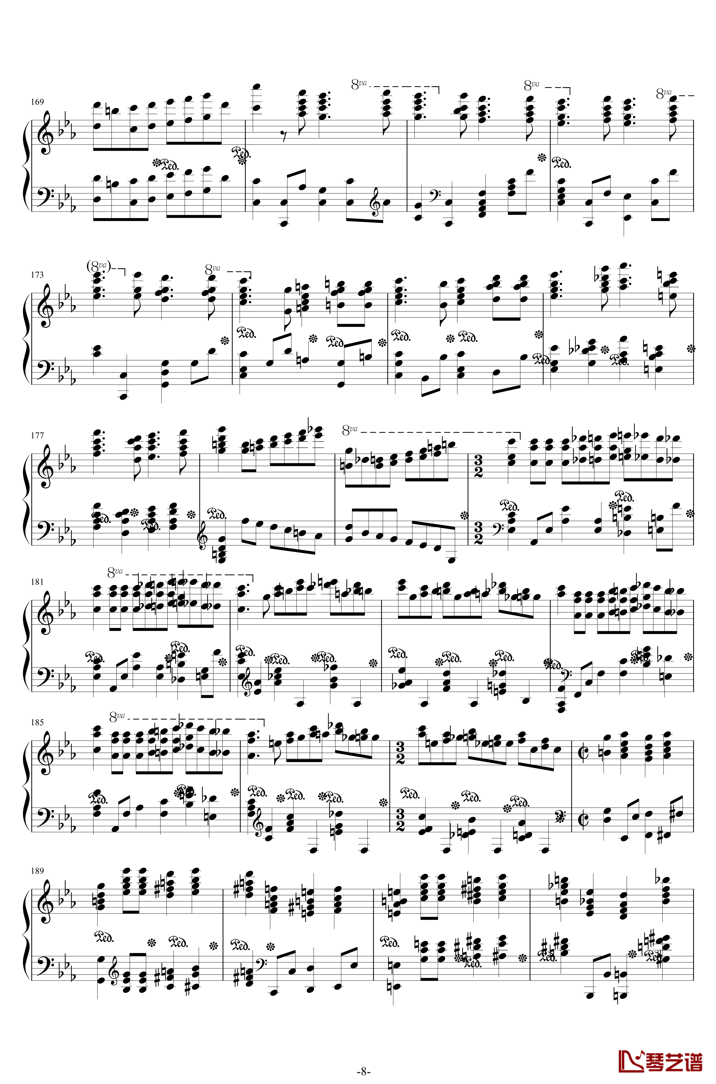 第二钢琴协奏曲钢琴谱-第三乐章独奏版-c小调-拉赫马尼若夫8