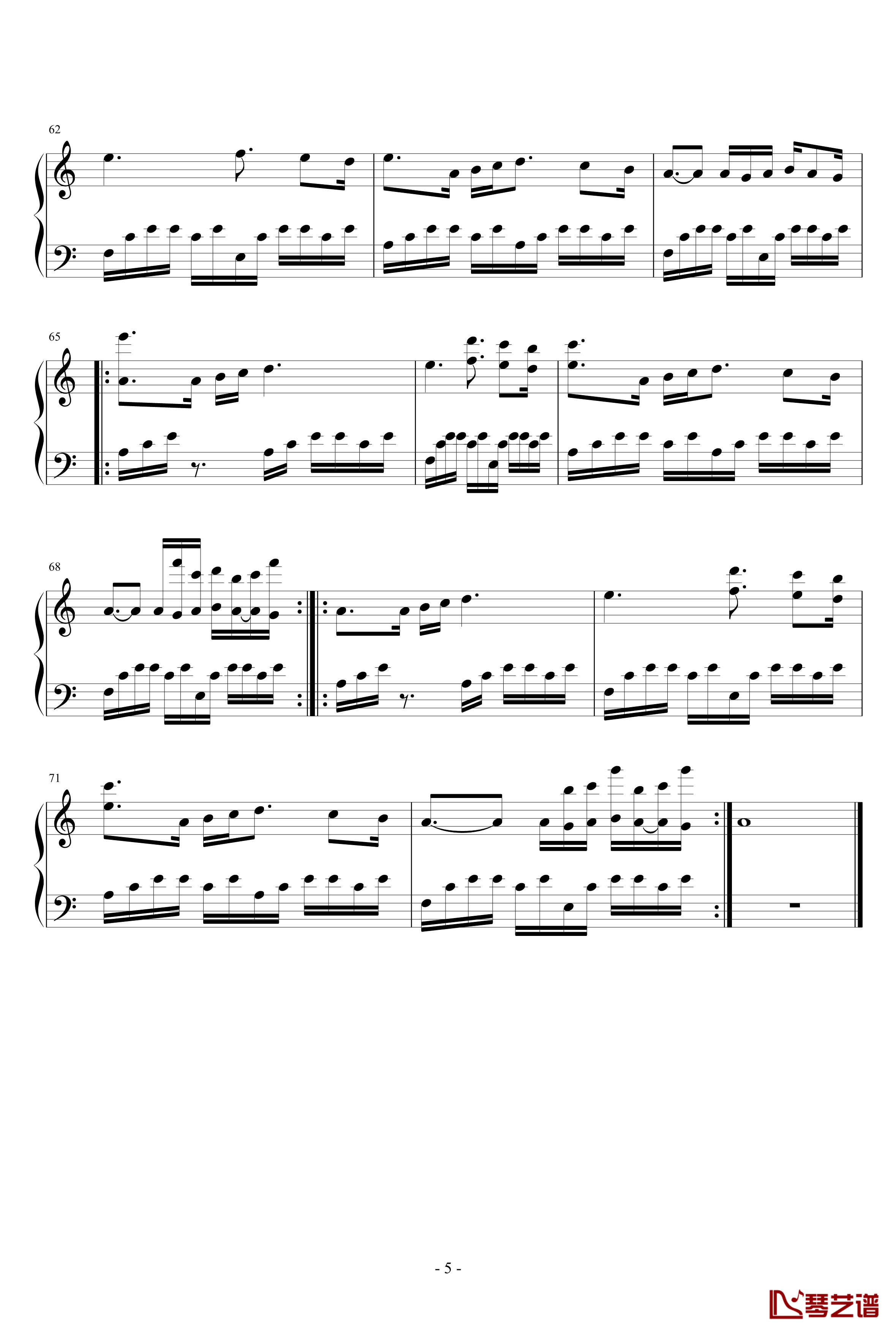 宁静海钢琴谱-世界名曲5