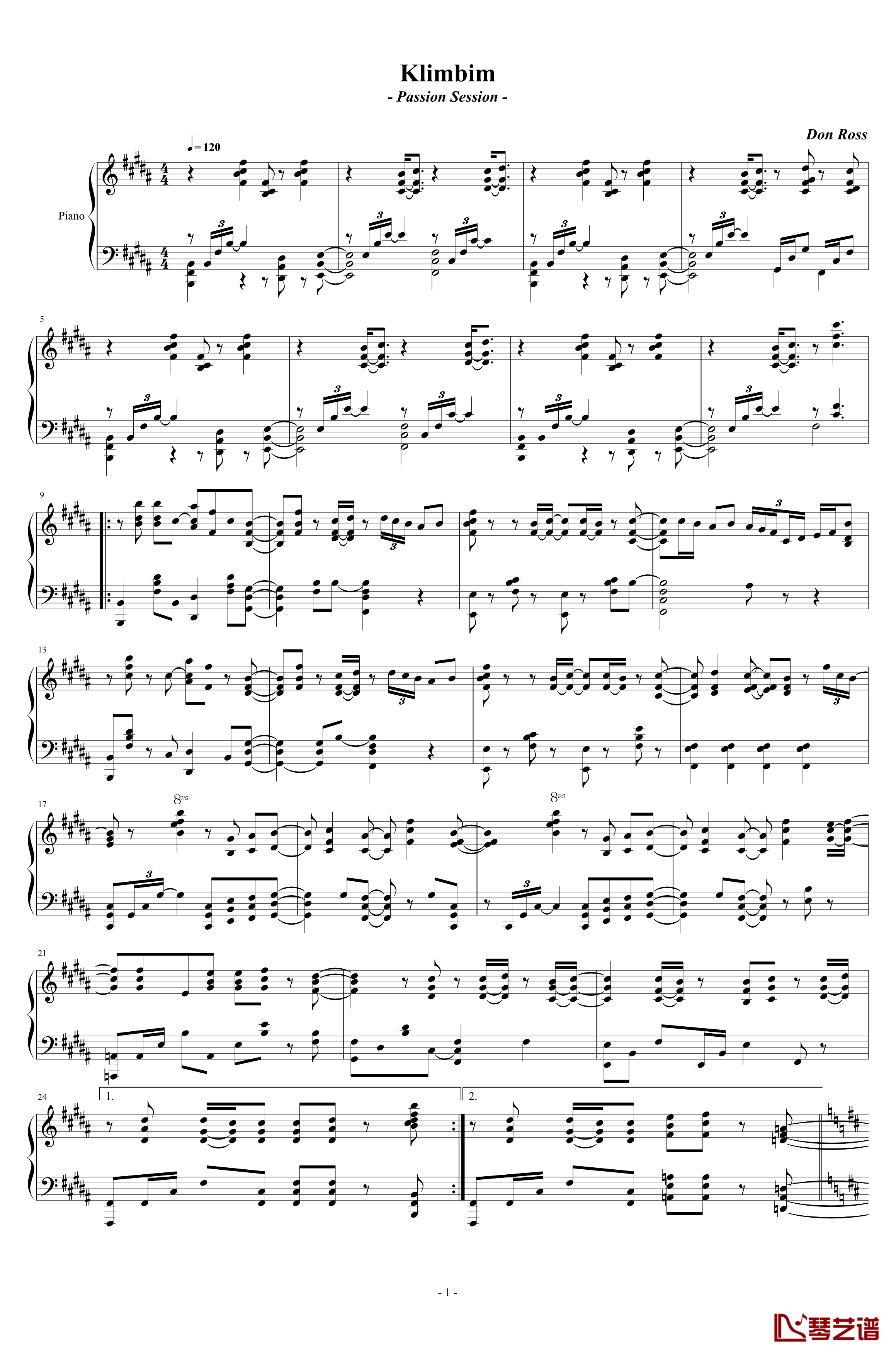 Klimbim钢琴版钢琴谱-Don Ross1