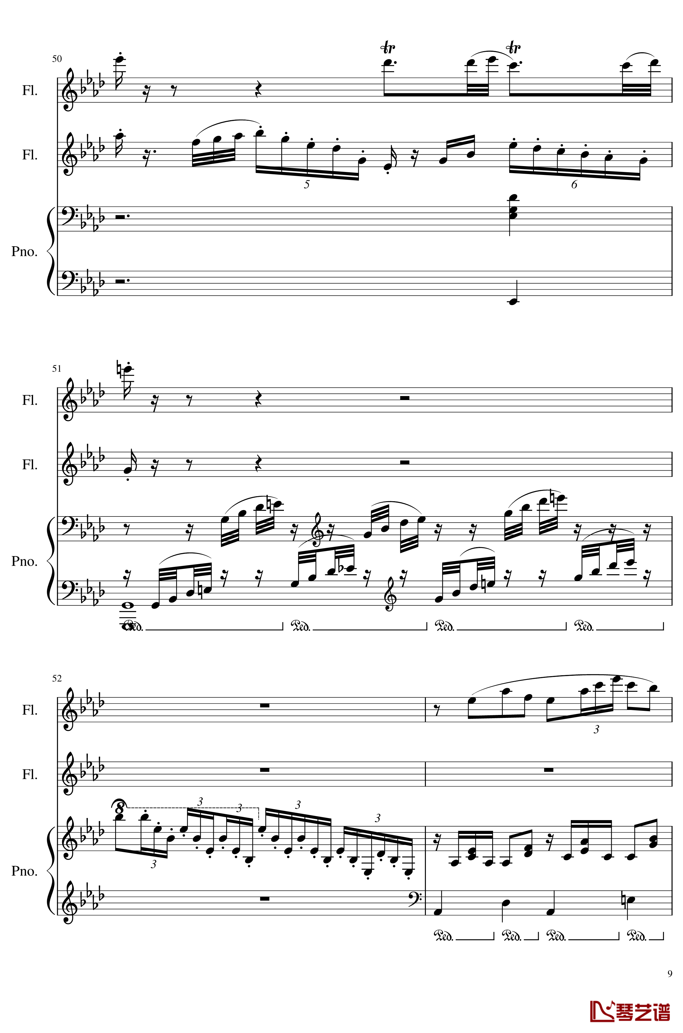 Trio for piano and 2 flutes, Op.117钢琴谱-I.Alborada-一个球9