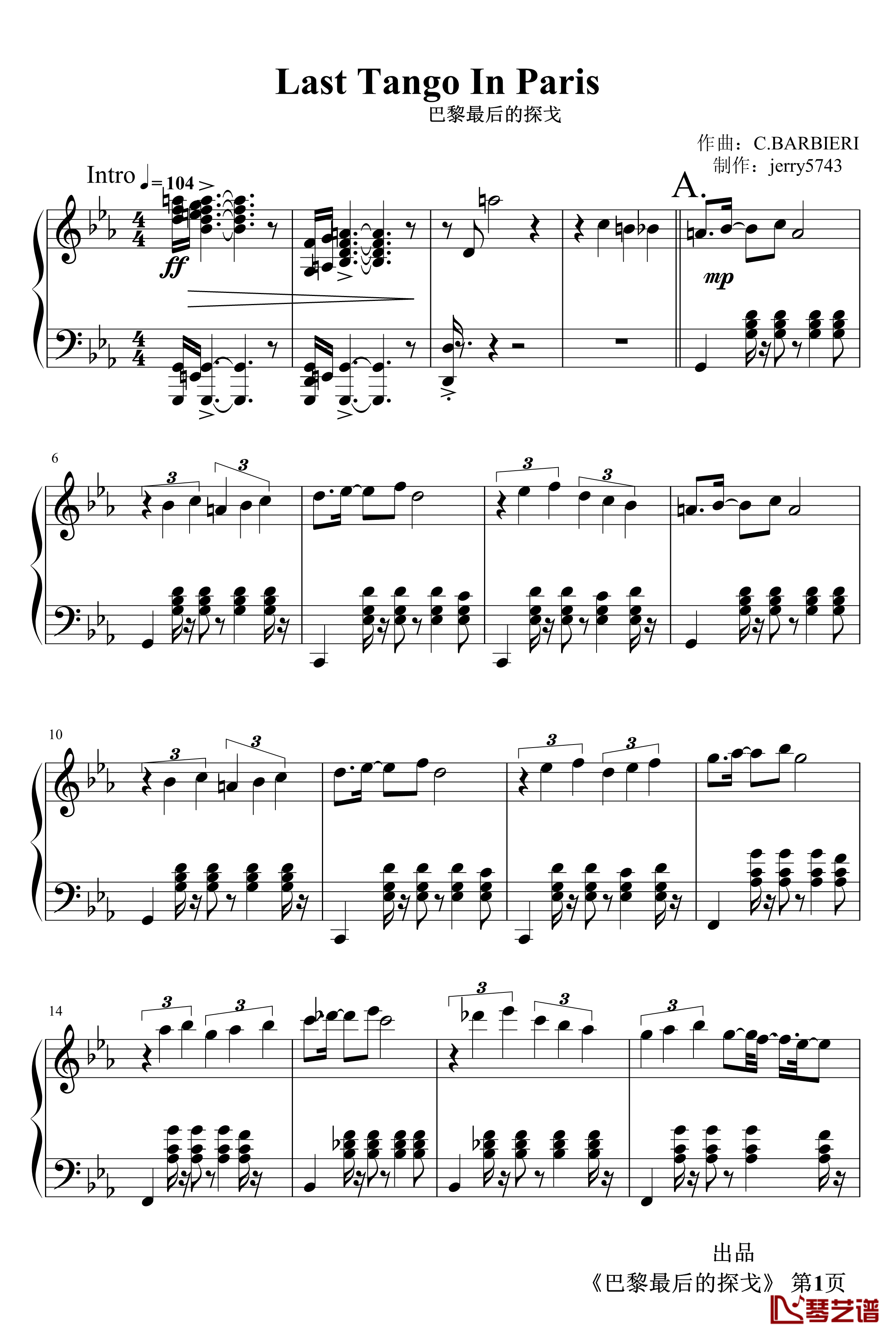 巴黎最后的探戈钢琴谱-埃斯托 · 皮亚左拉-肖邦-chopin1