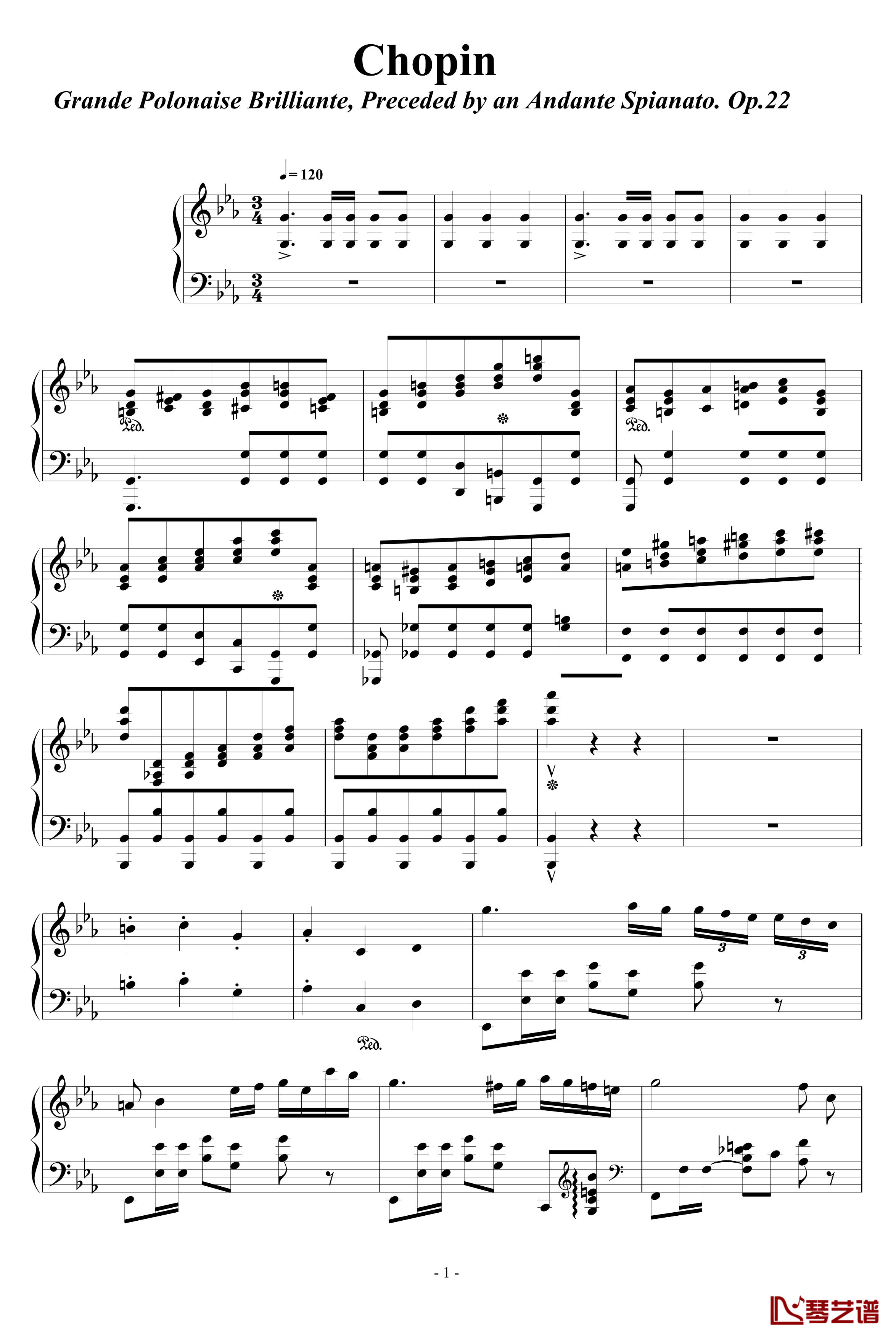 肖邦大波兰舞曲opus22钢琴谱-肖邦-chopin1