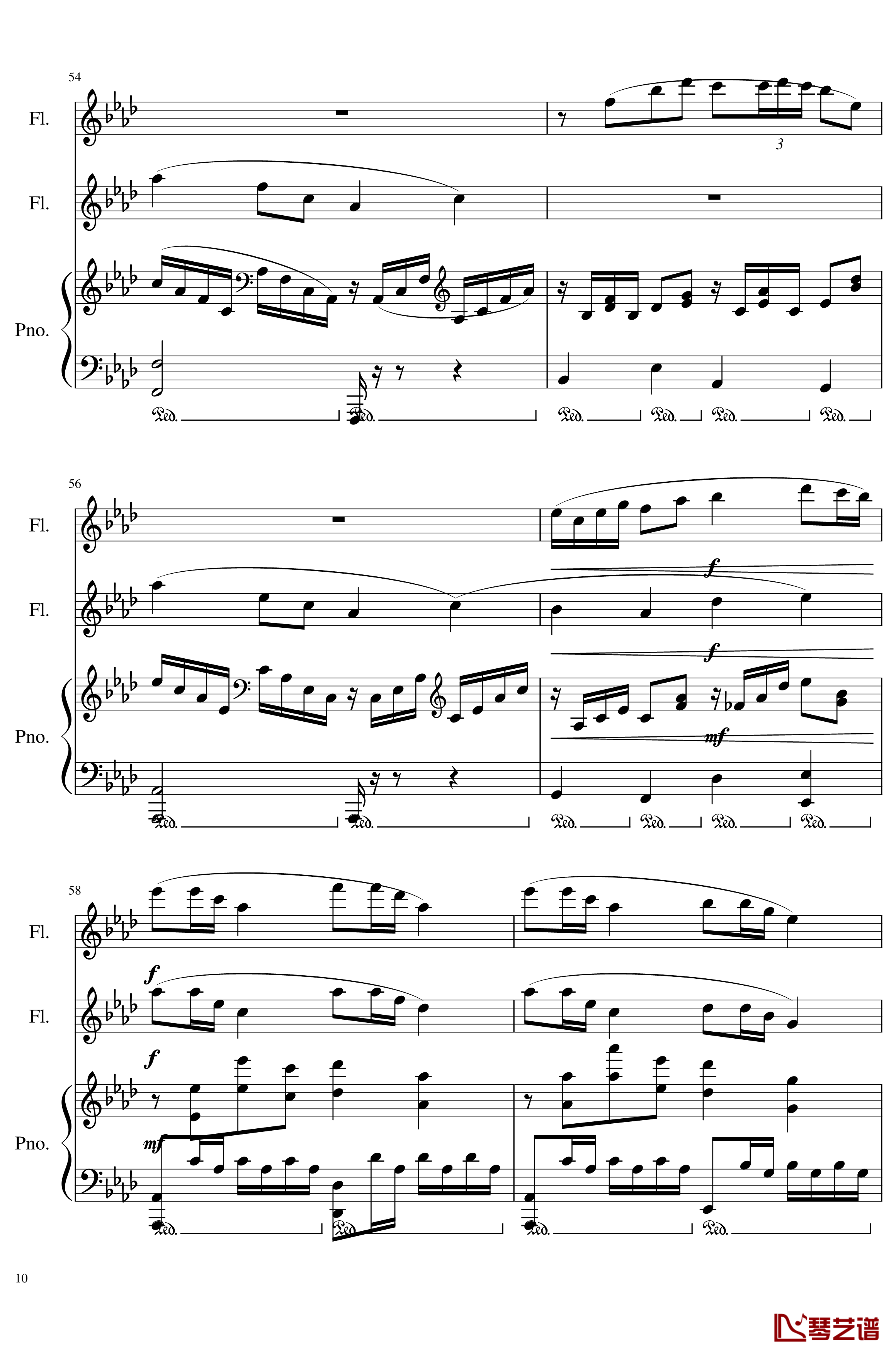 Trio for piano and 2 flutes, Op.117钢琴谱-I.Alborada-一个球10