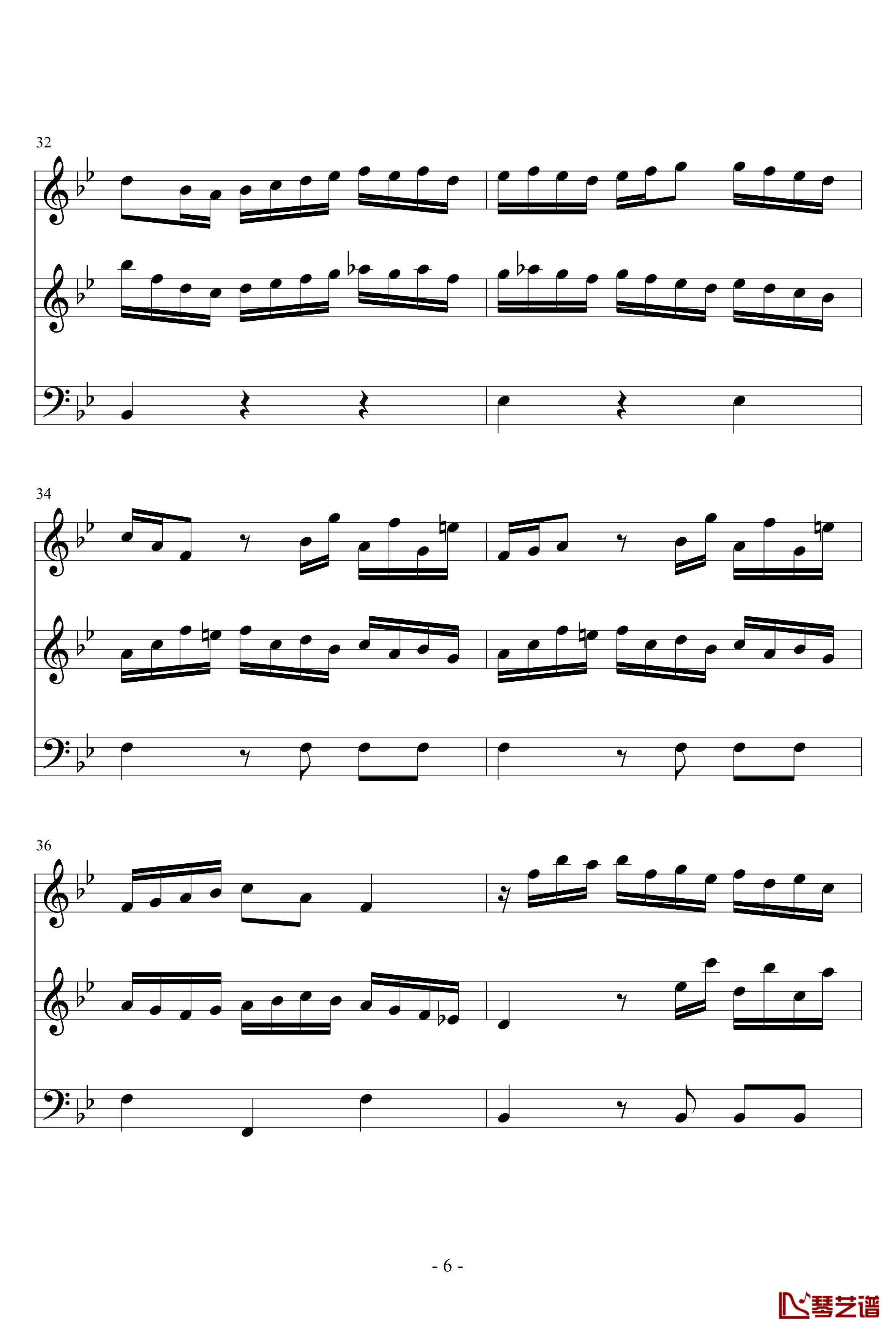 长笛与羽管键琴奏鸣曲第一乐章钢琴谱-巴赫-P.E.Bach6