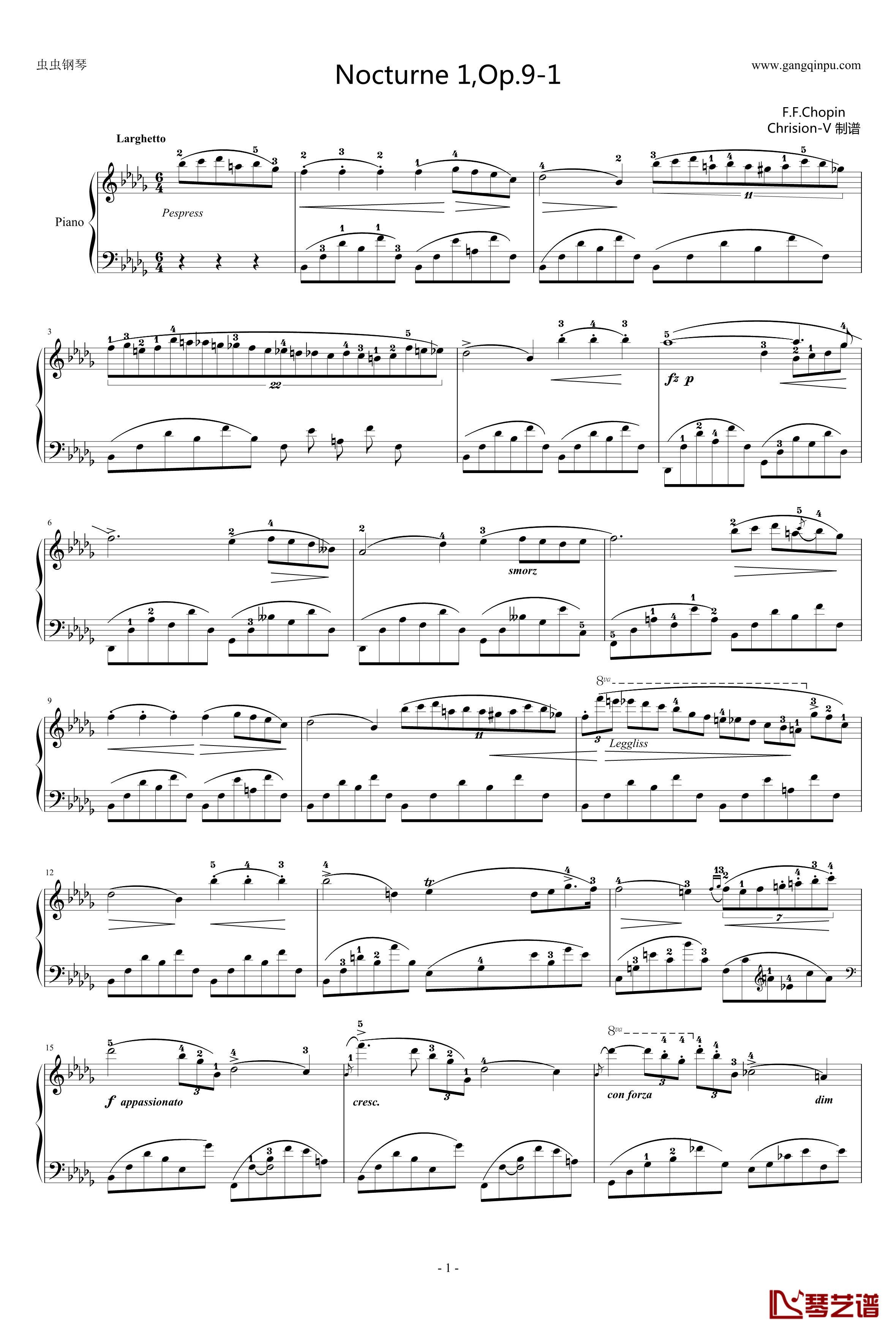降b小调夜曲,Op.9-1钢琴谱-肖邦-chopin1