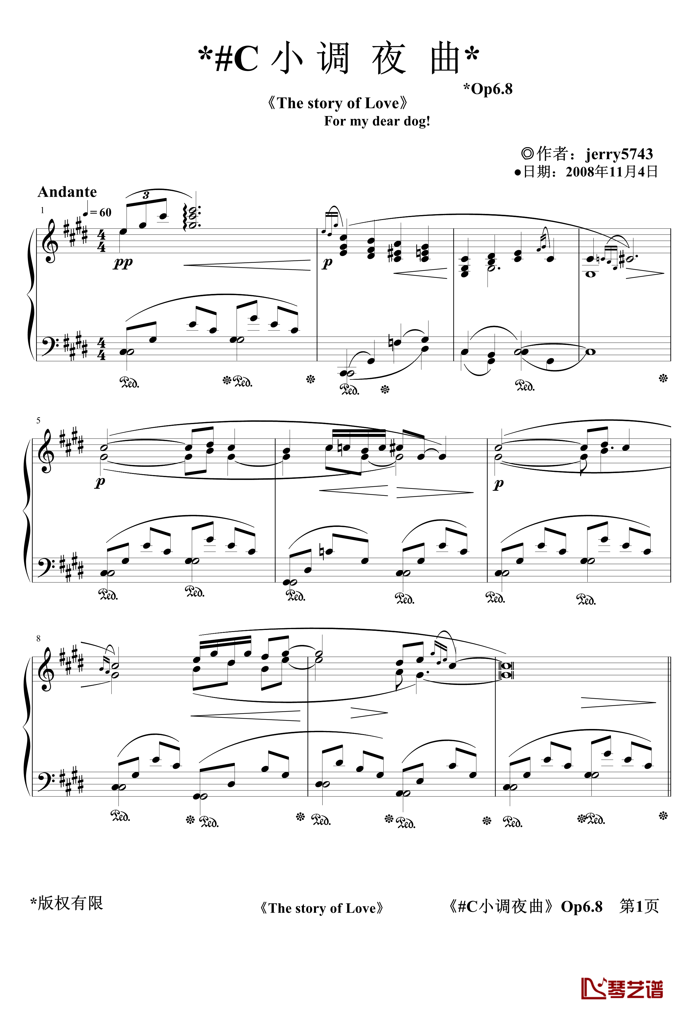 C小调夜曲Op6.8钢琴谱-jerry57431
