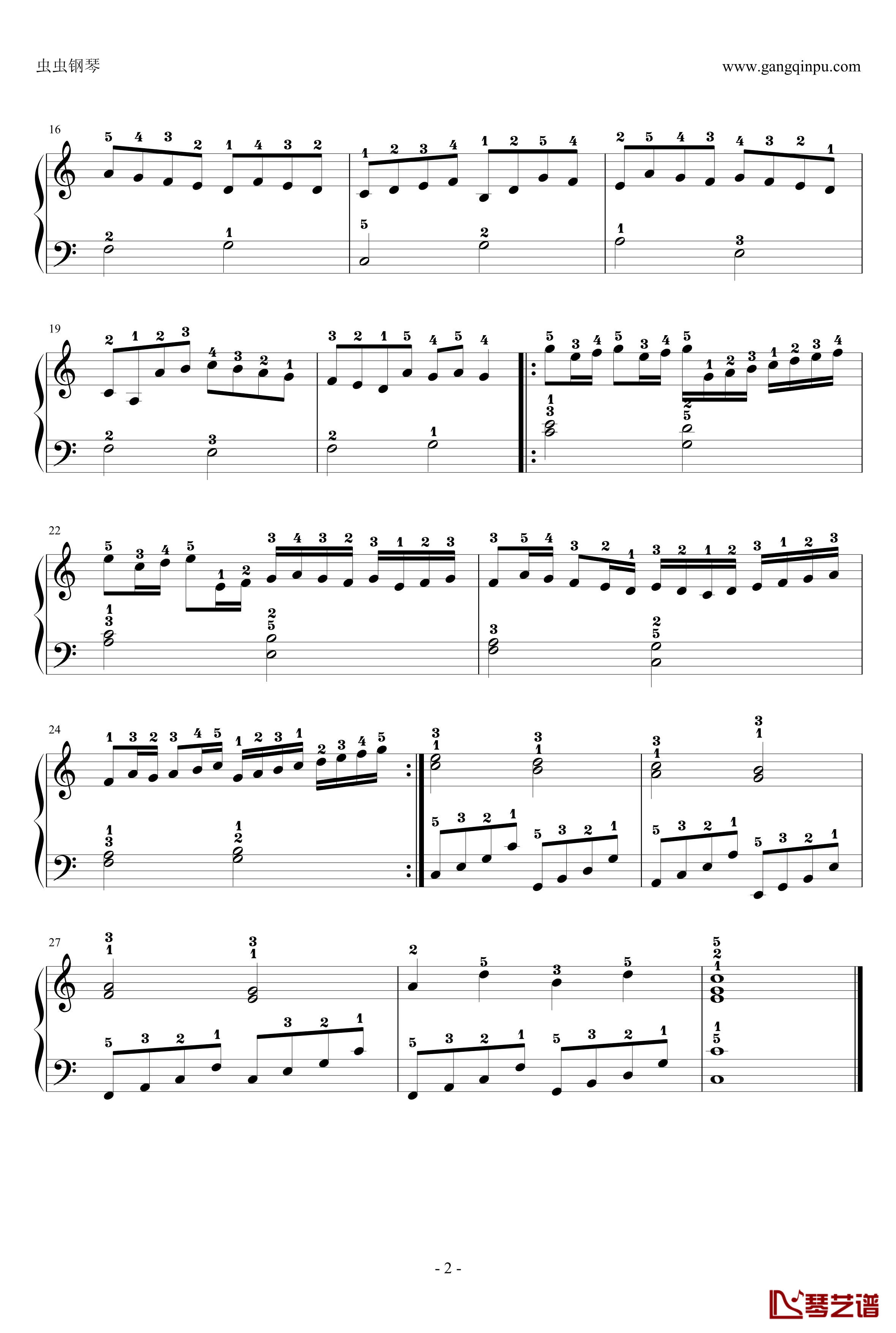 C调卡农全指法钢琴谱-最简版-帕赫贝尔-Pachelbel2