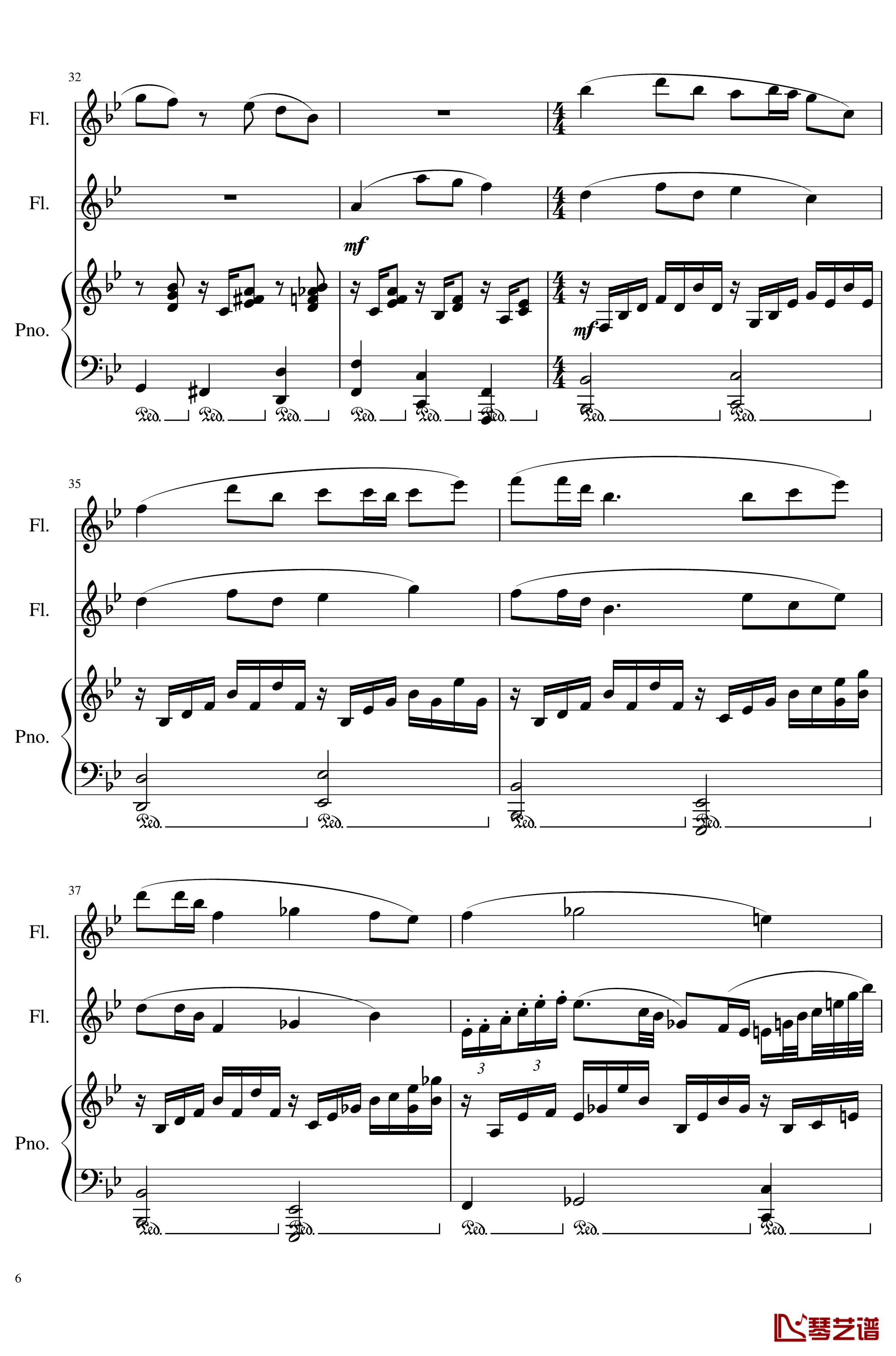 Trio for piano and 2 flutes, Op.117钢琴谱-I.Alborada-一个球6