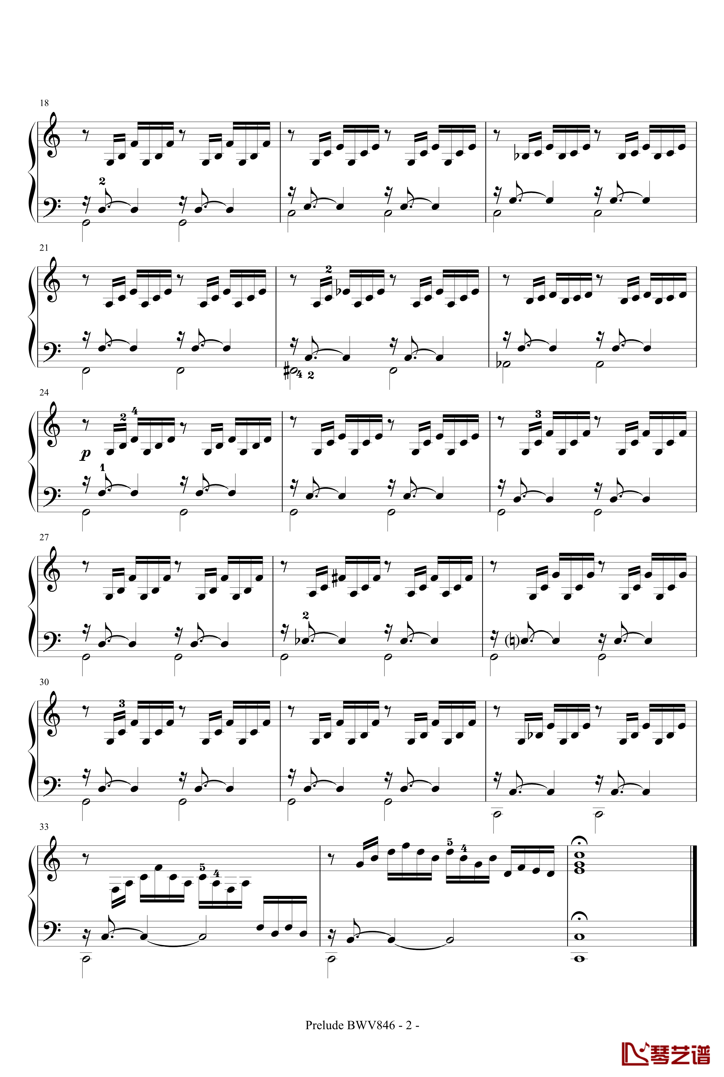 十二平均律一卷第一首 C大调前奏钢琴谱-巴哈-Bach, Johann Sebastian2
