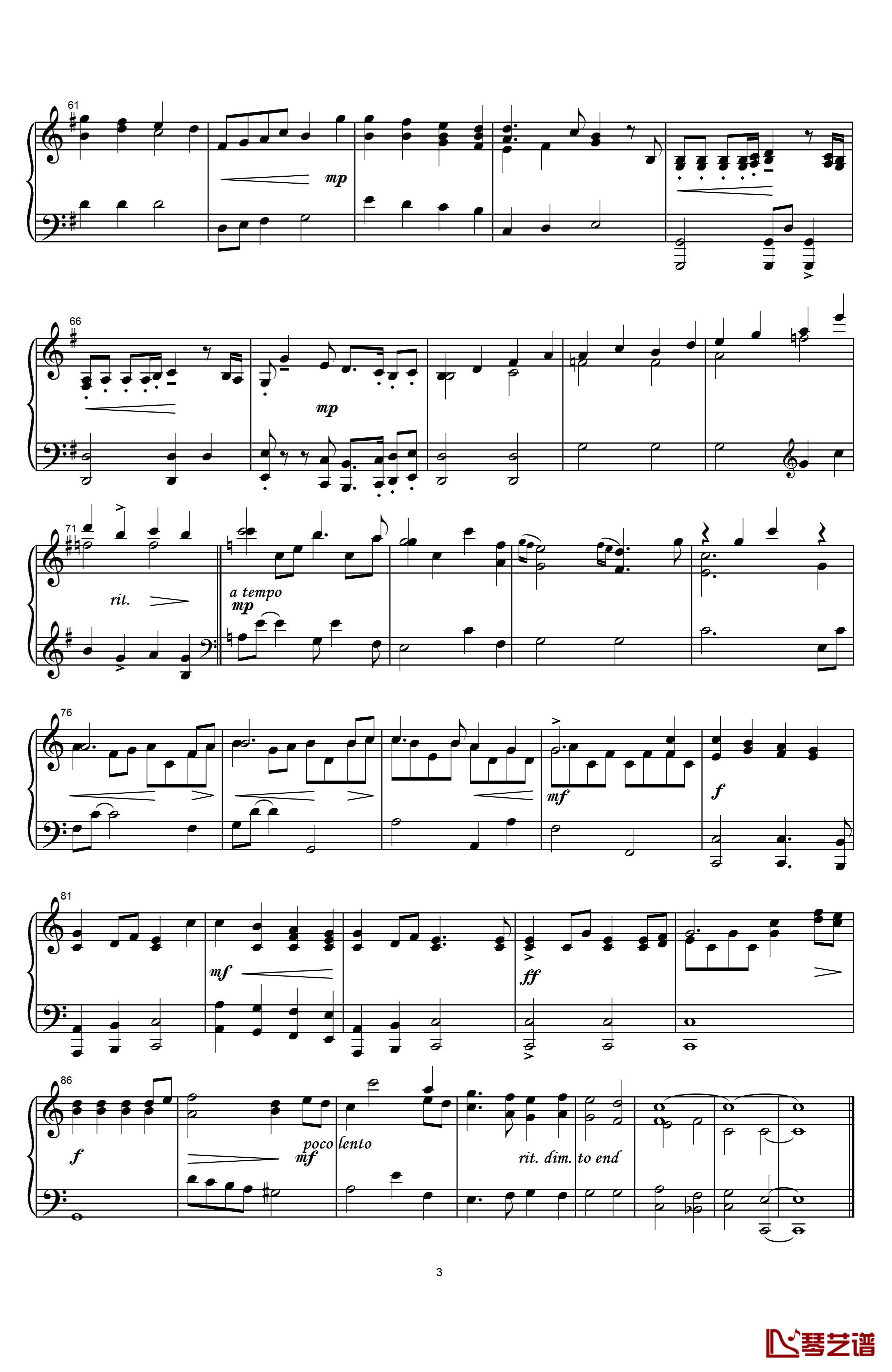Joy to the world钢琴谱-普世欢腾-David Huntisinger / Handel3