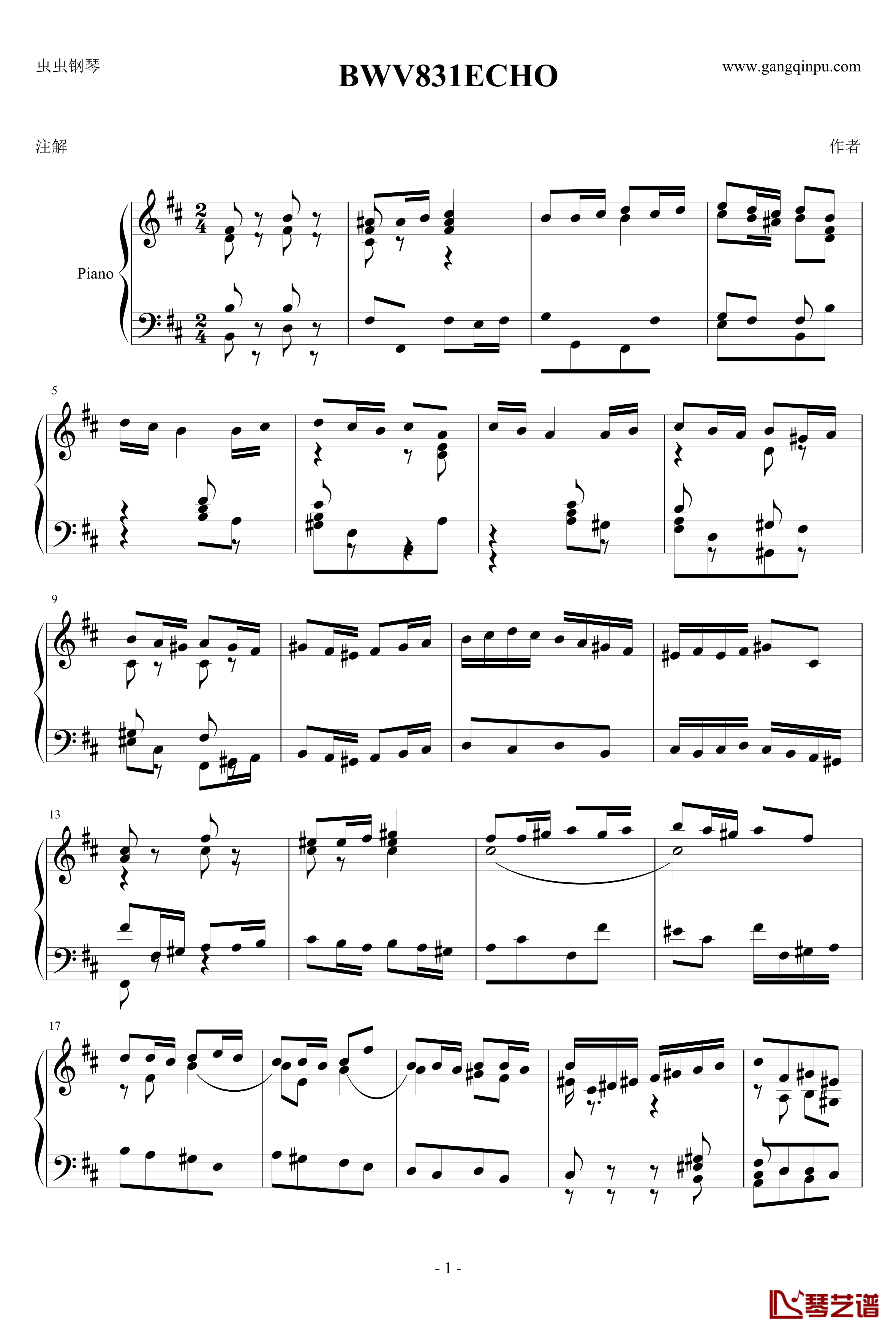 BWV831ECHO钢琴谱-雅克·奥芬巴赫1