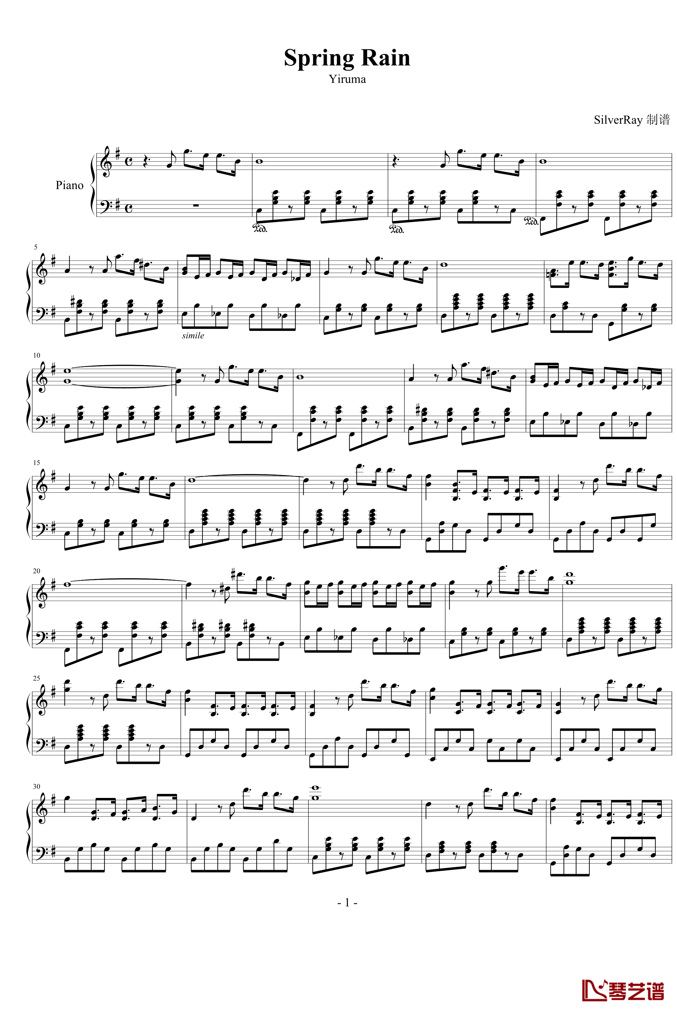 Spring Rain钢琴谱-Yiruma1