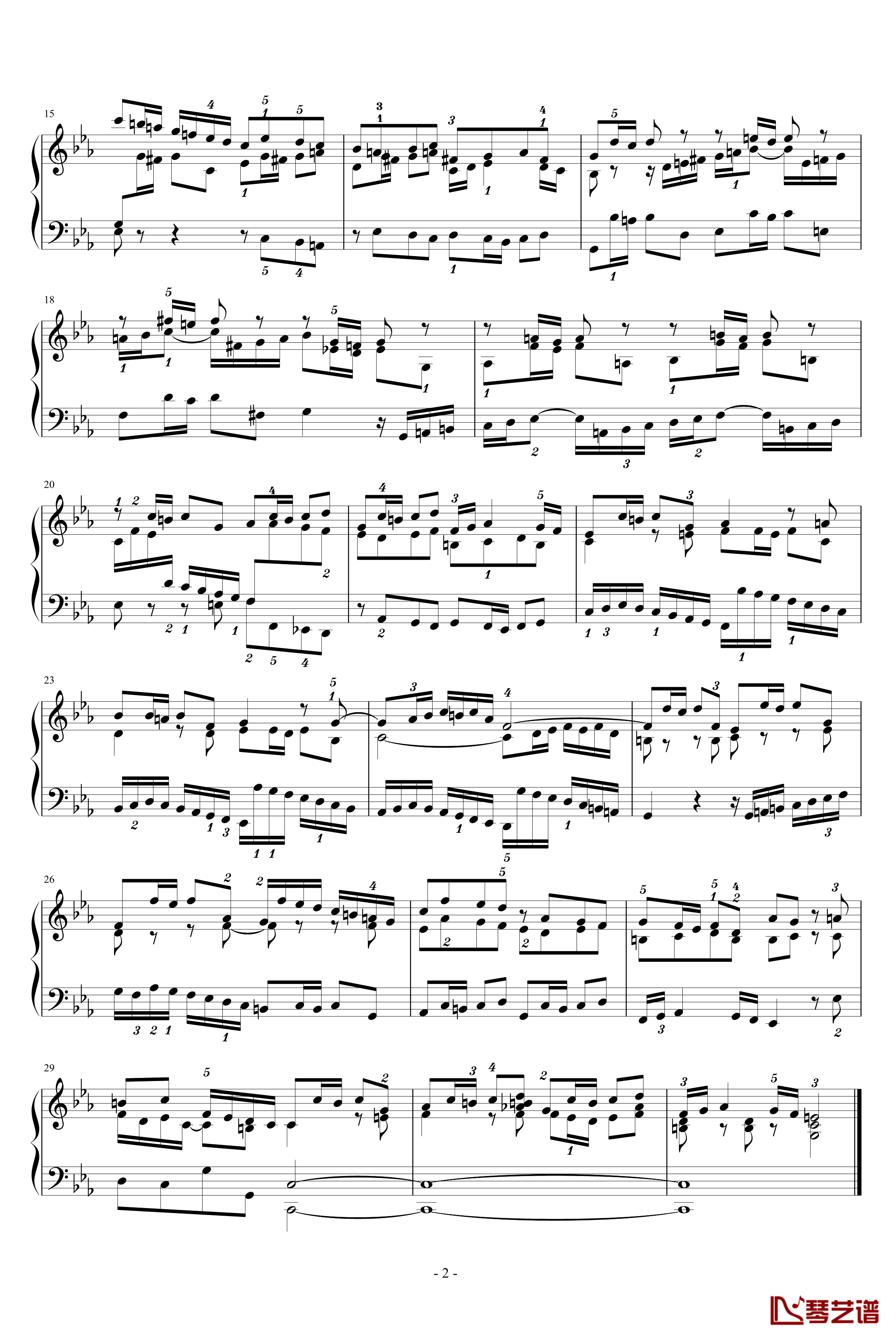 C小调赋格BWV847钢琴谱-指法-巴哈-Bach, Johann Sebastian2