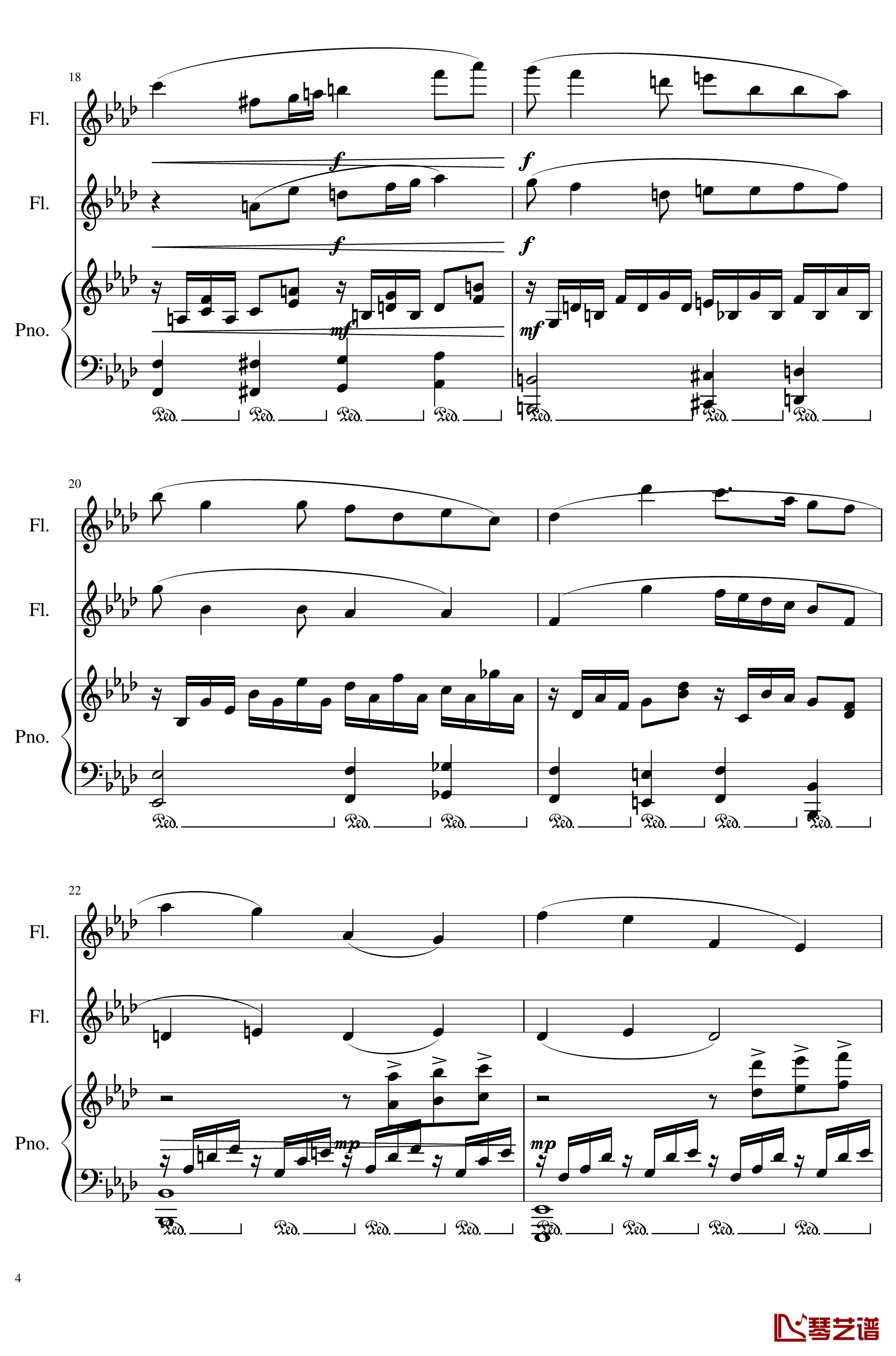 Trio for piano and 2 flutes, Op.117钢琴谱-I.Alborada-一个球4