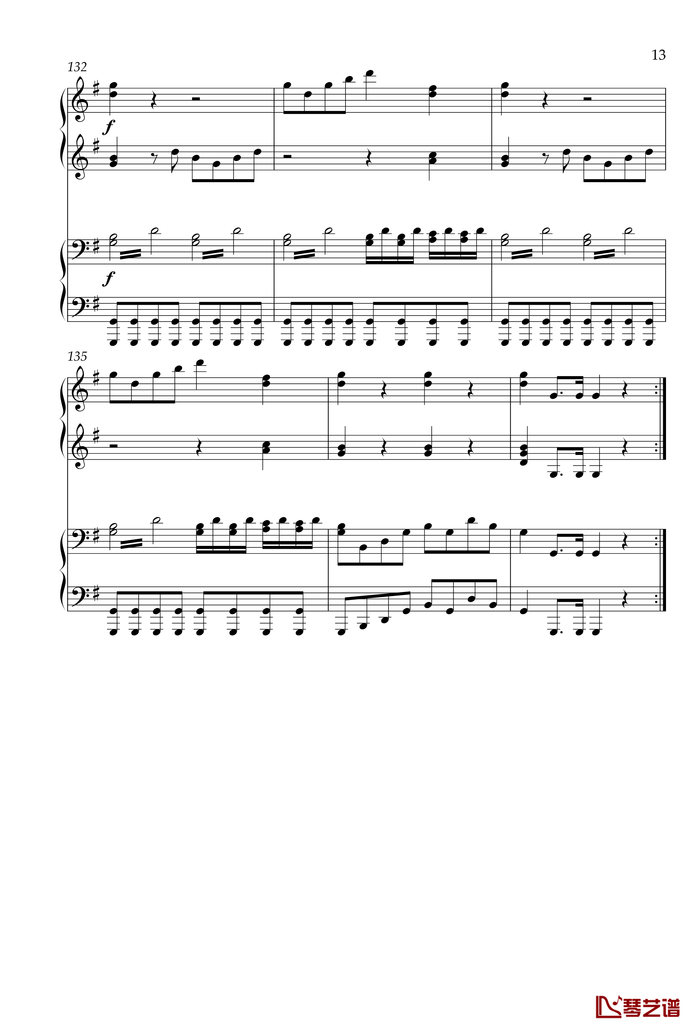 弦乐小夜曲钢琴谱-四手联弹版-莫扎特13