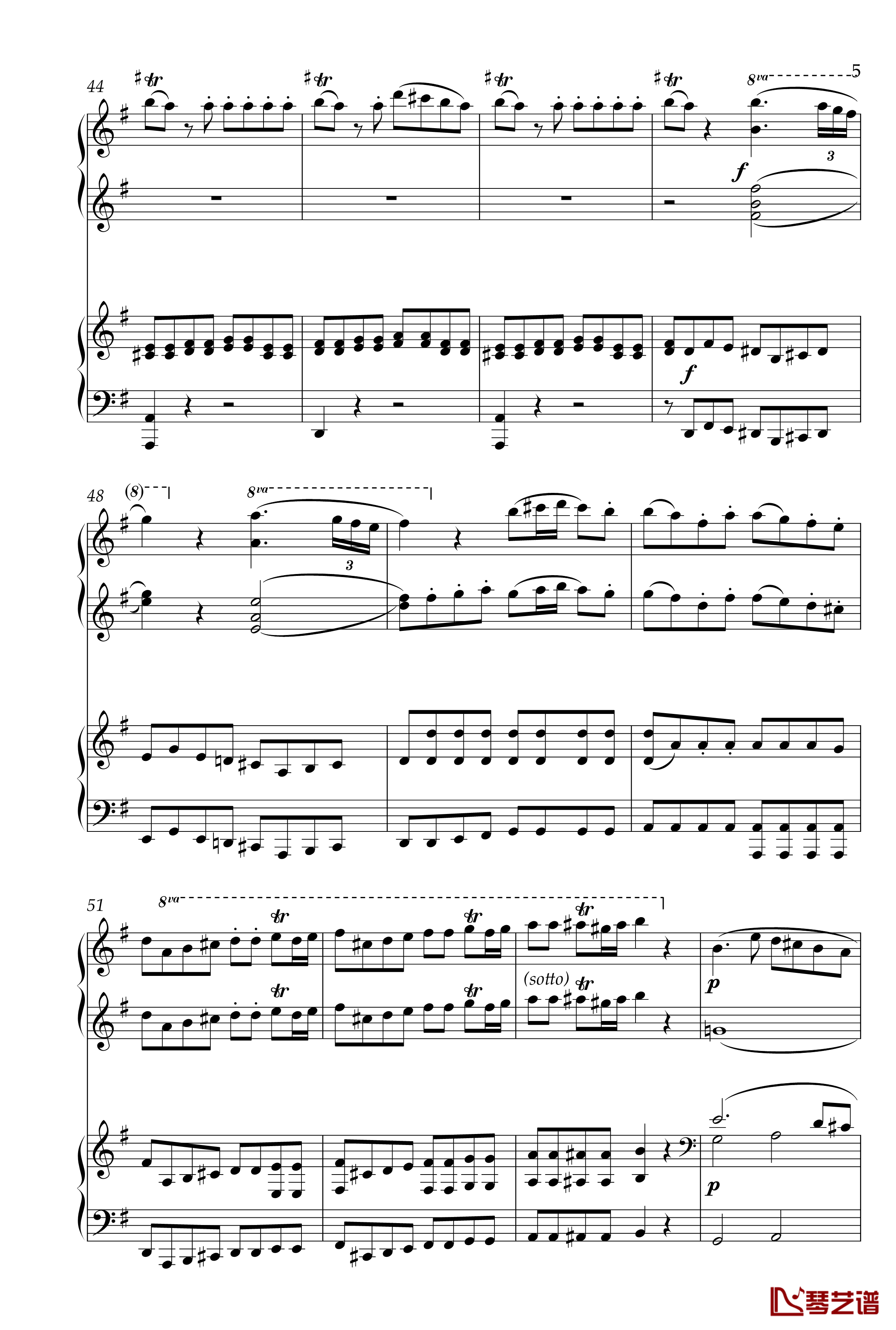 弦乐小夜曲钢琴谱-四手联弹版-莫扎特5