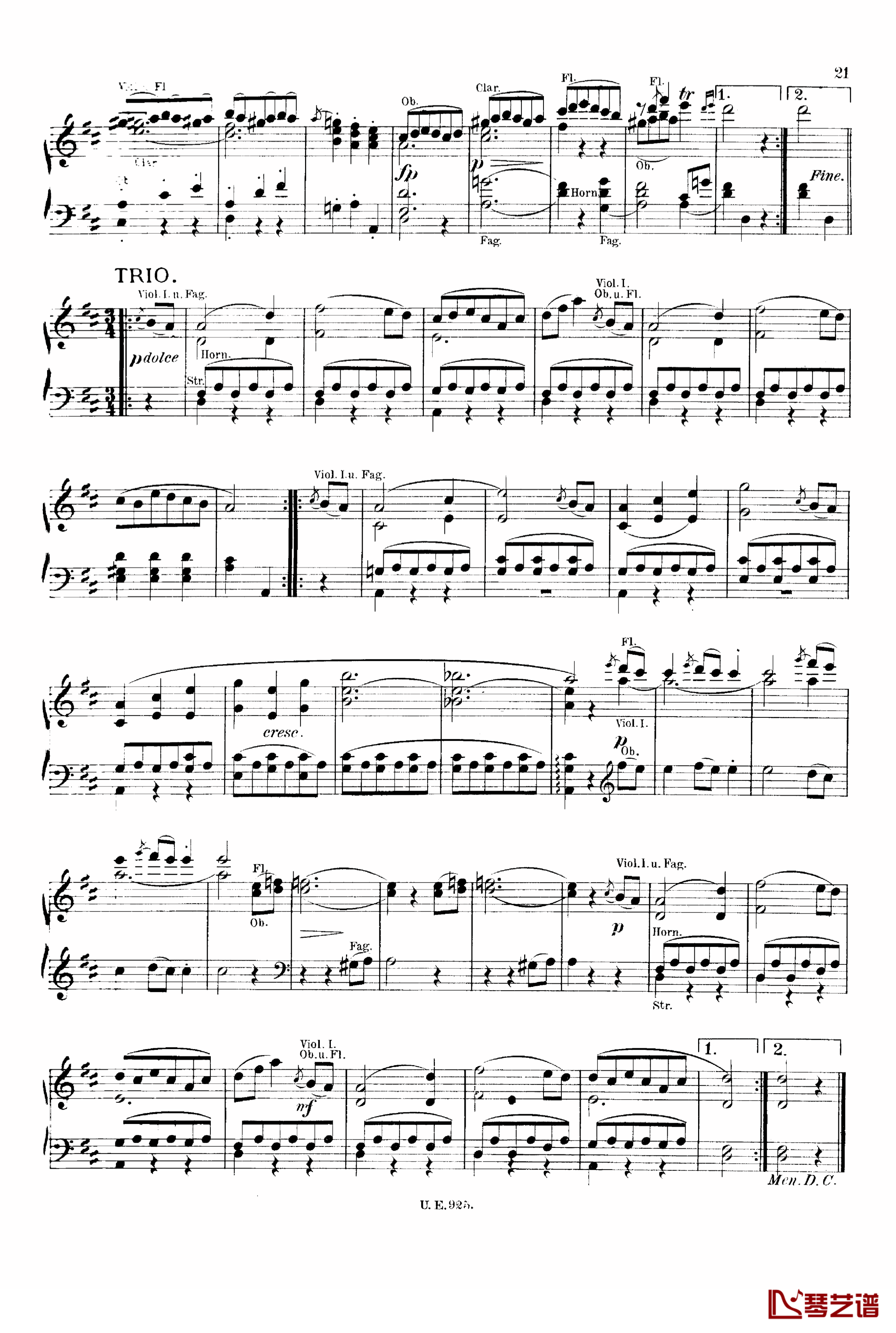 D大调第一交响曲 D.82钢琴谱-舒伯特21