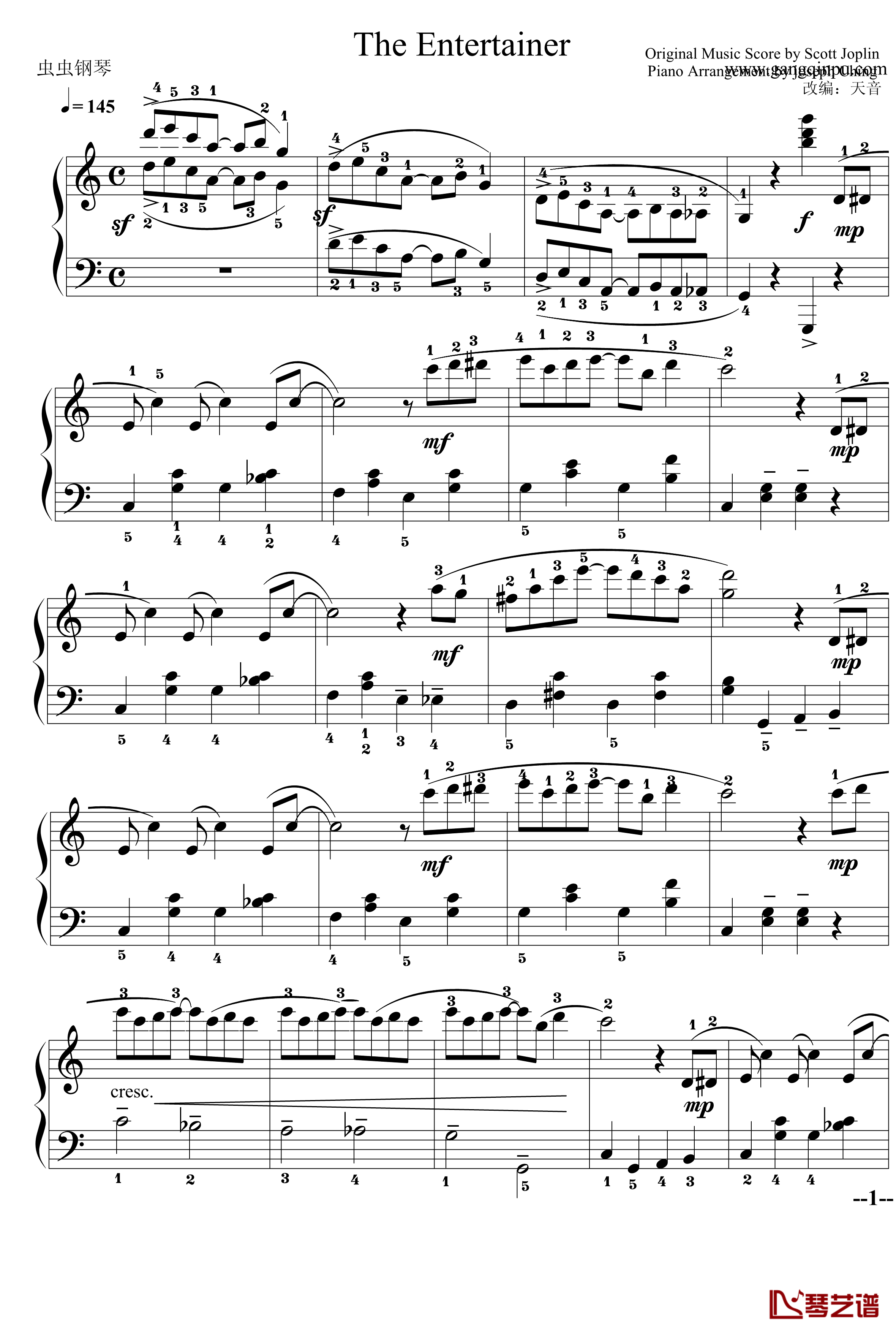 The Entertainer钢琴谱-简易完整版-Scott Joplin1