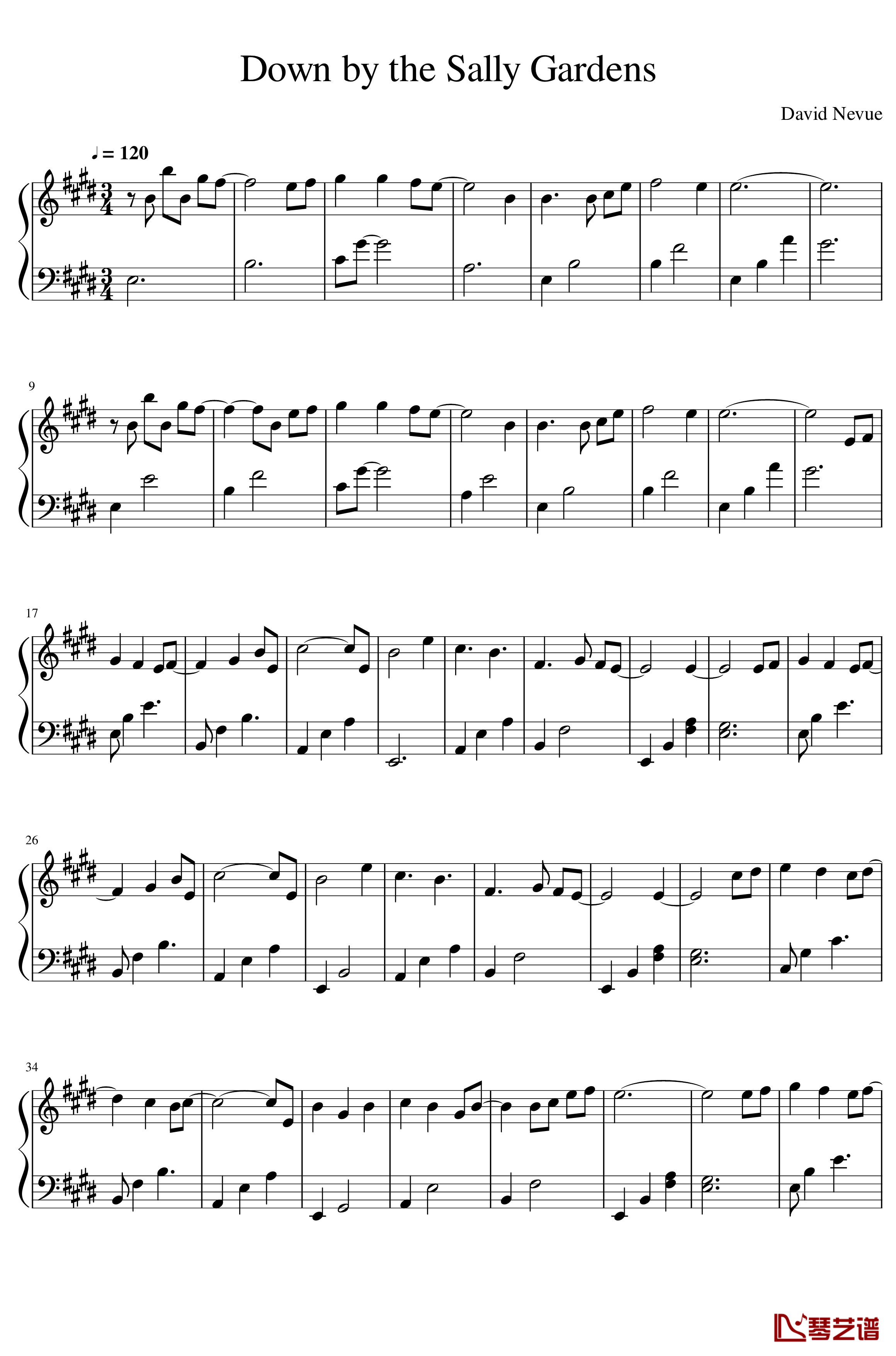 莎莉花园钢琴谱-威廉·巴特勒·叶芝1