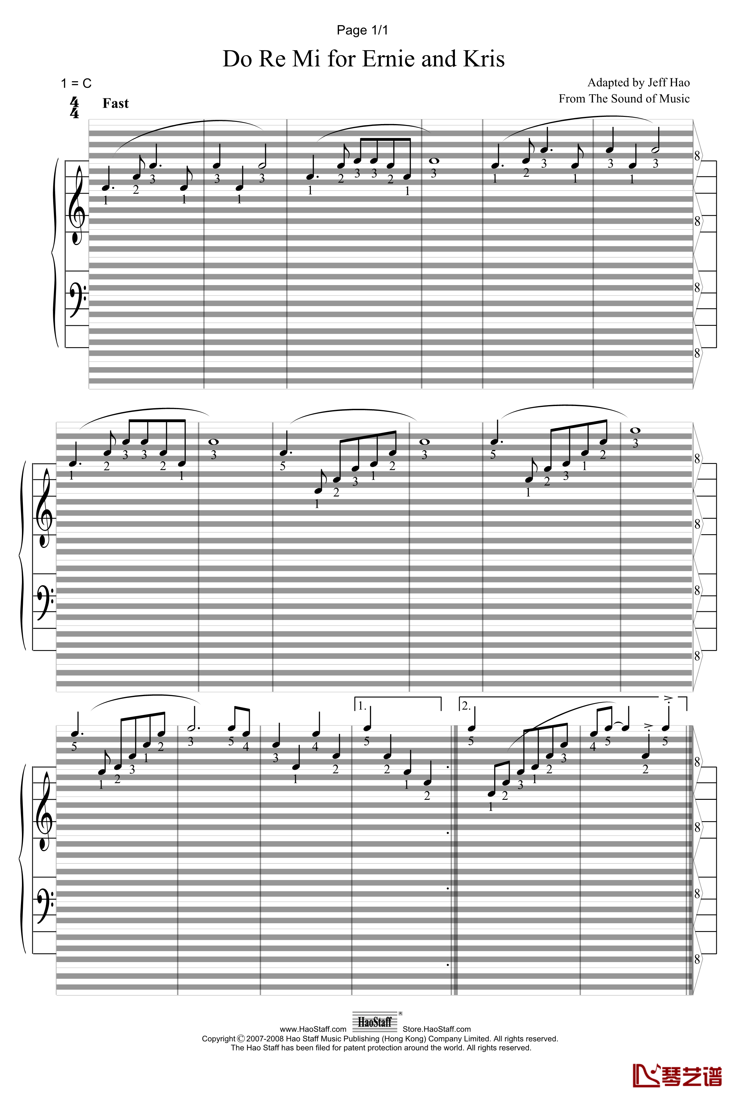 DoReMi钢琴谱-世界名曲-郝氏谱1
