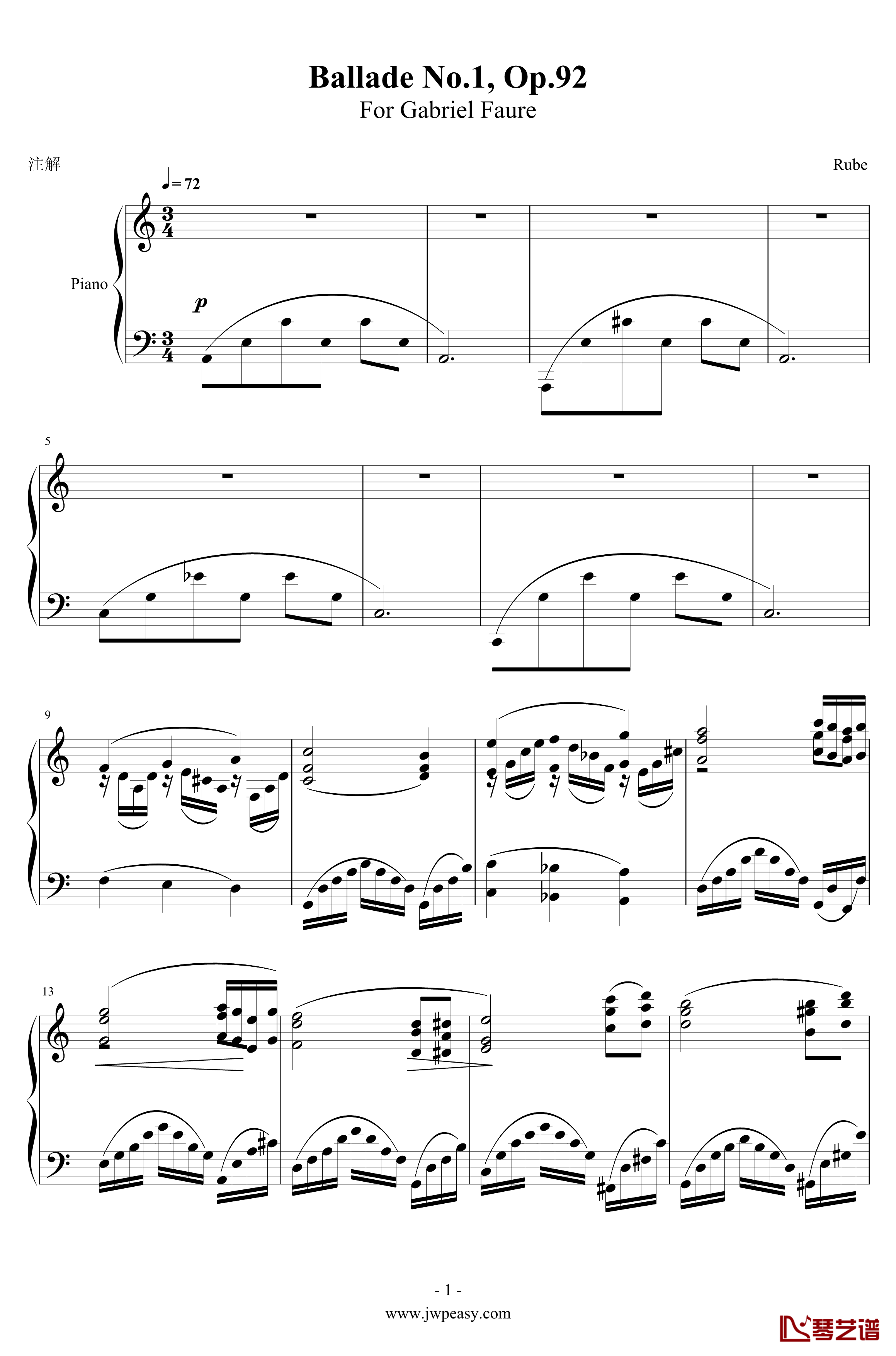 Ballade No.1, Op.92钢琴谱-一个球1
