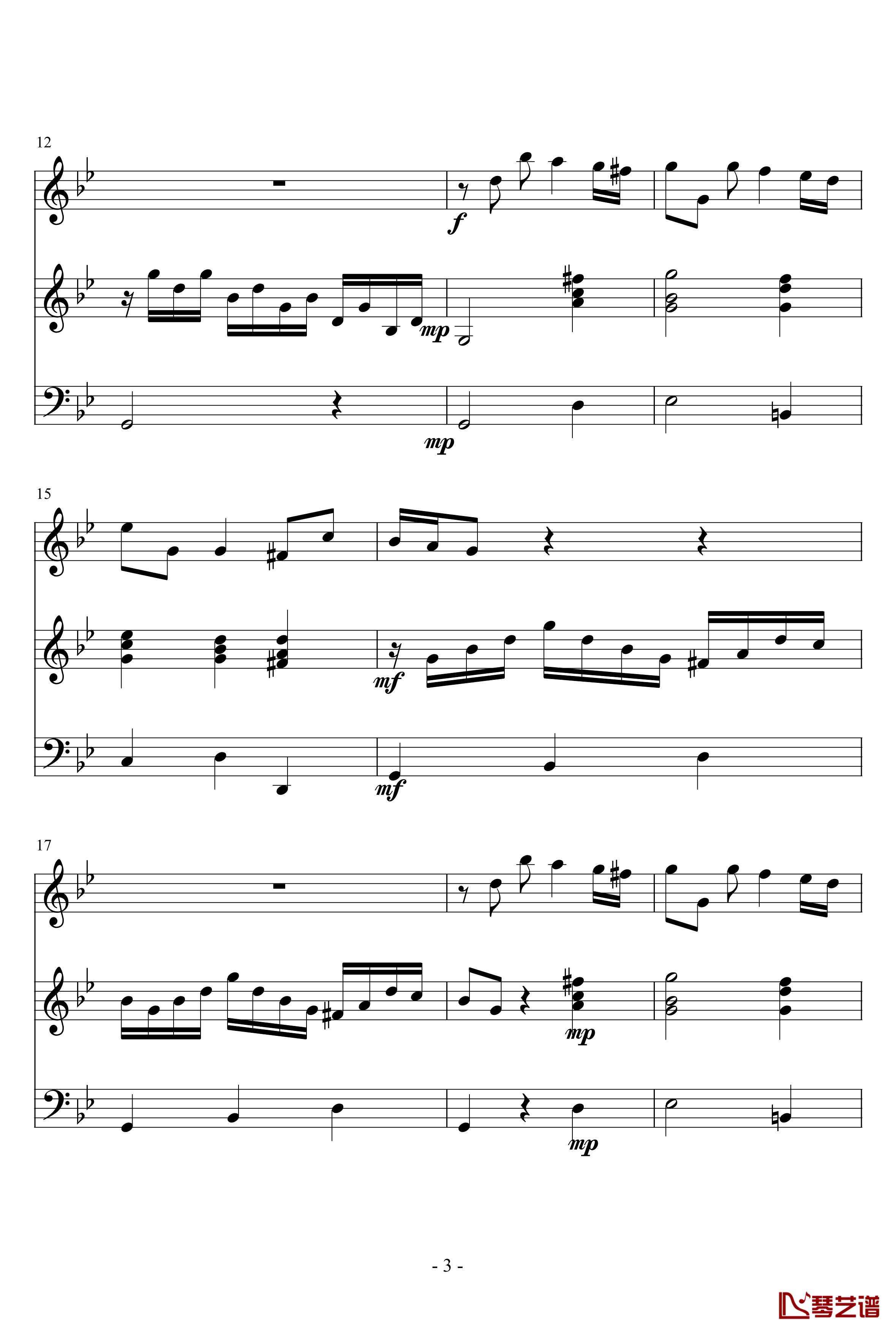 长笛与羽管键琴奏鸣曲第一乐章钢琴谱-巴赫-P.E.Bach3