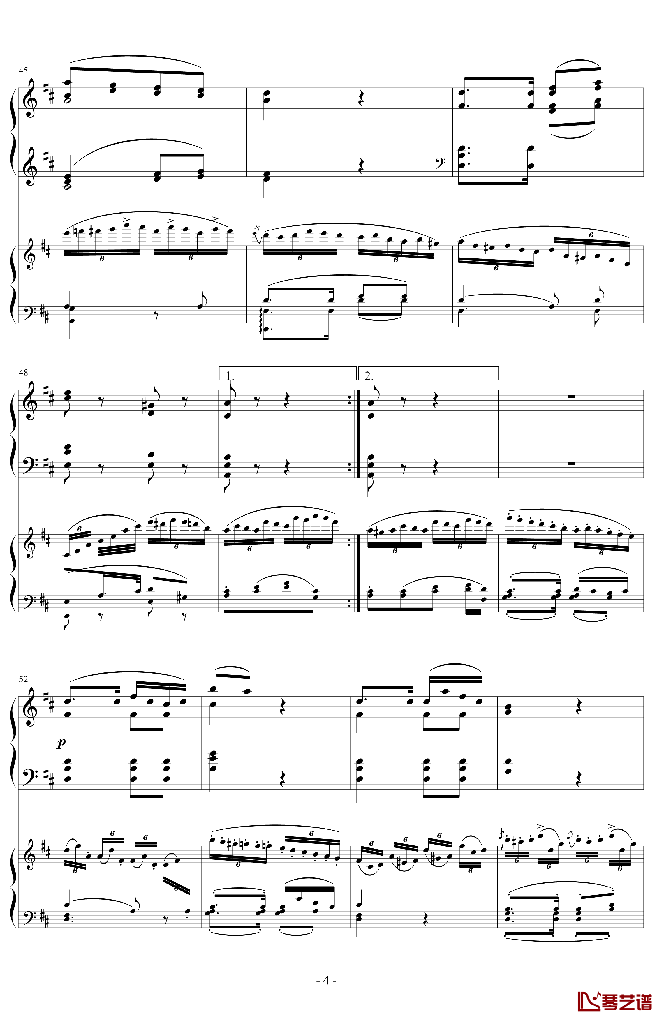 A大调弦乐五重奏“鳟鱼”第四乐章钢琴谱-两架钢琴谱-舒伯特4