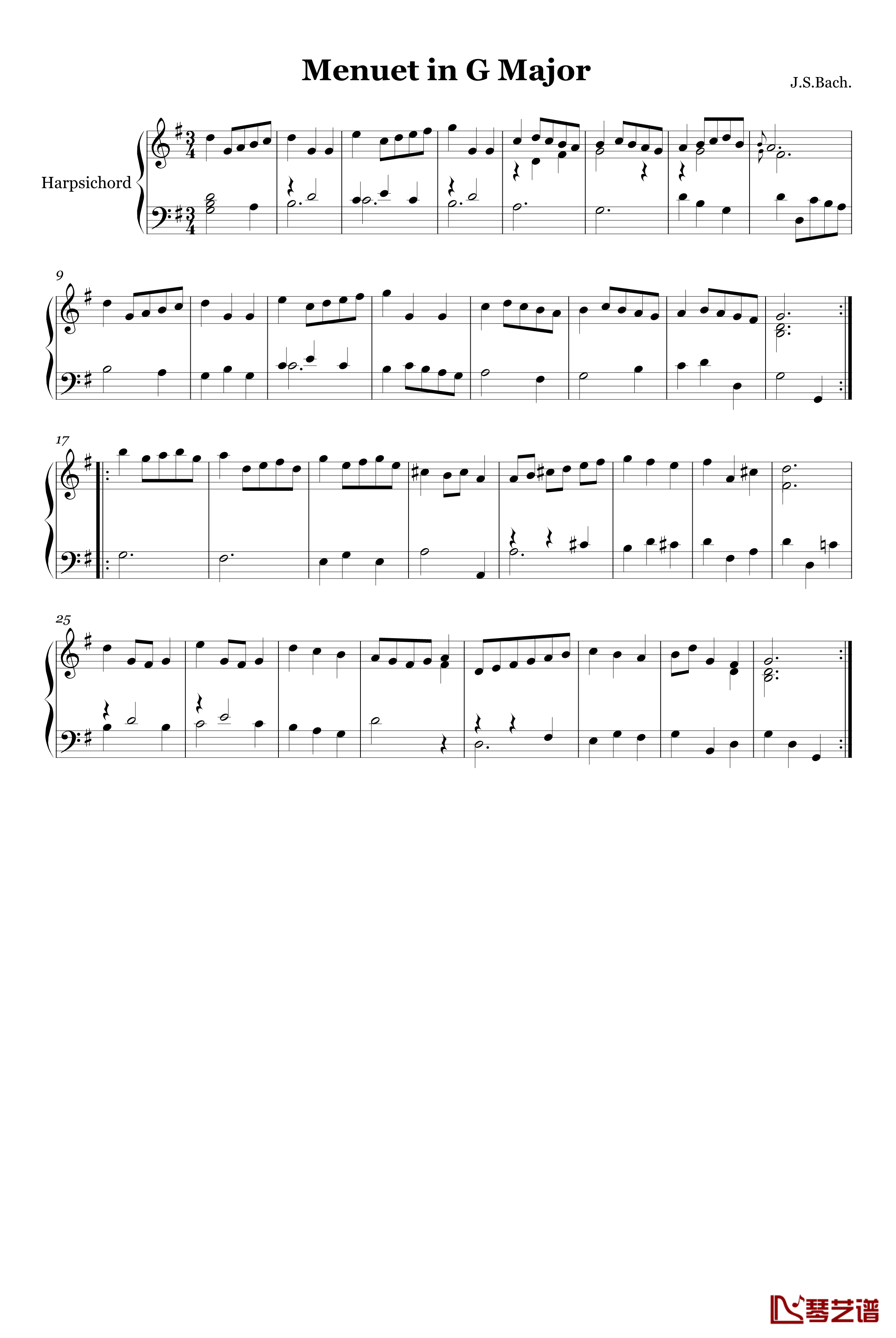 G大调小步舞曲钢琴谱-精心制作原版-巴赫-P.E.Bach1