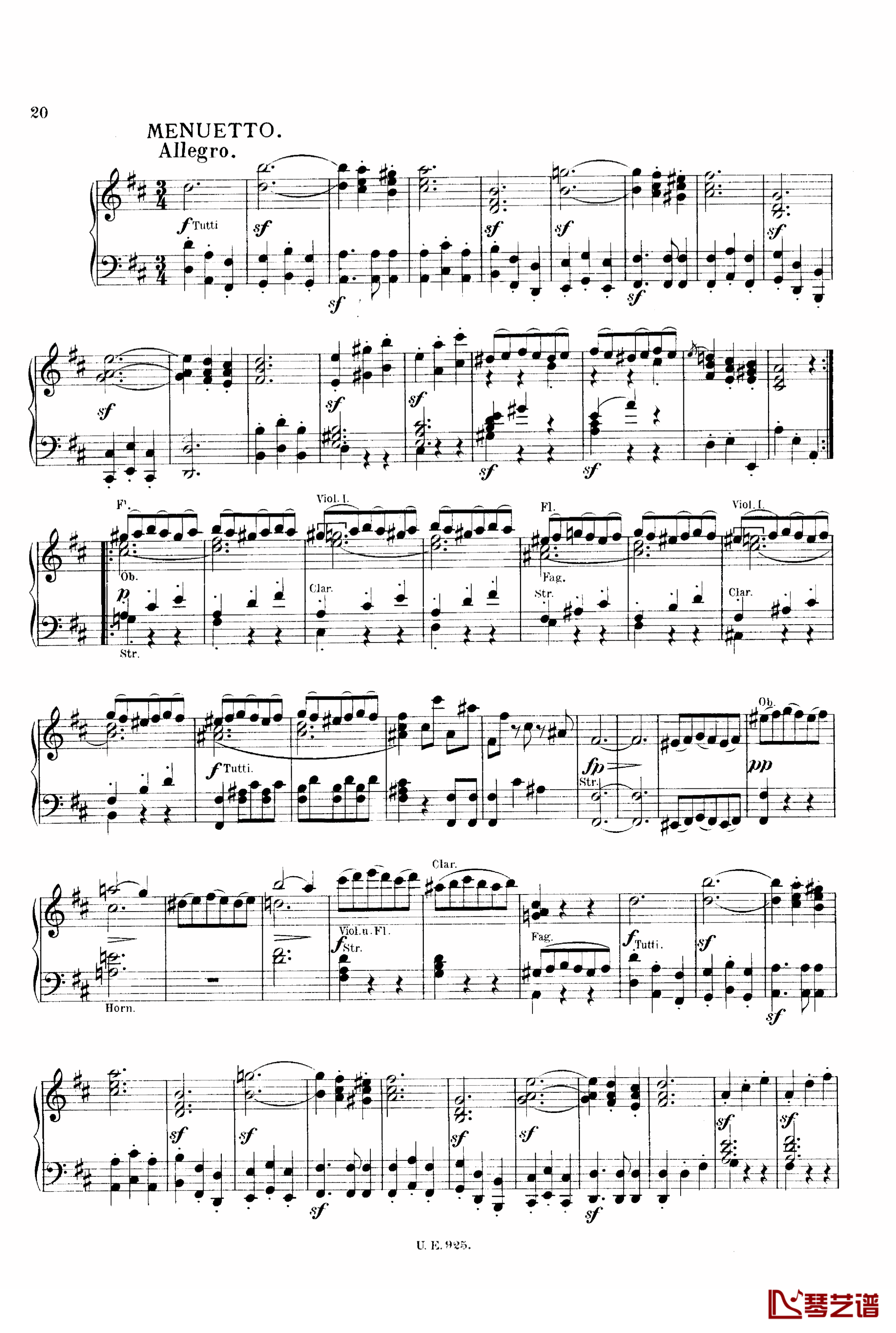 D大调第一交响曲 D.82钢琴谱-舒伯特20